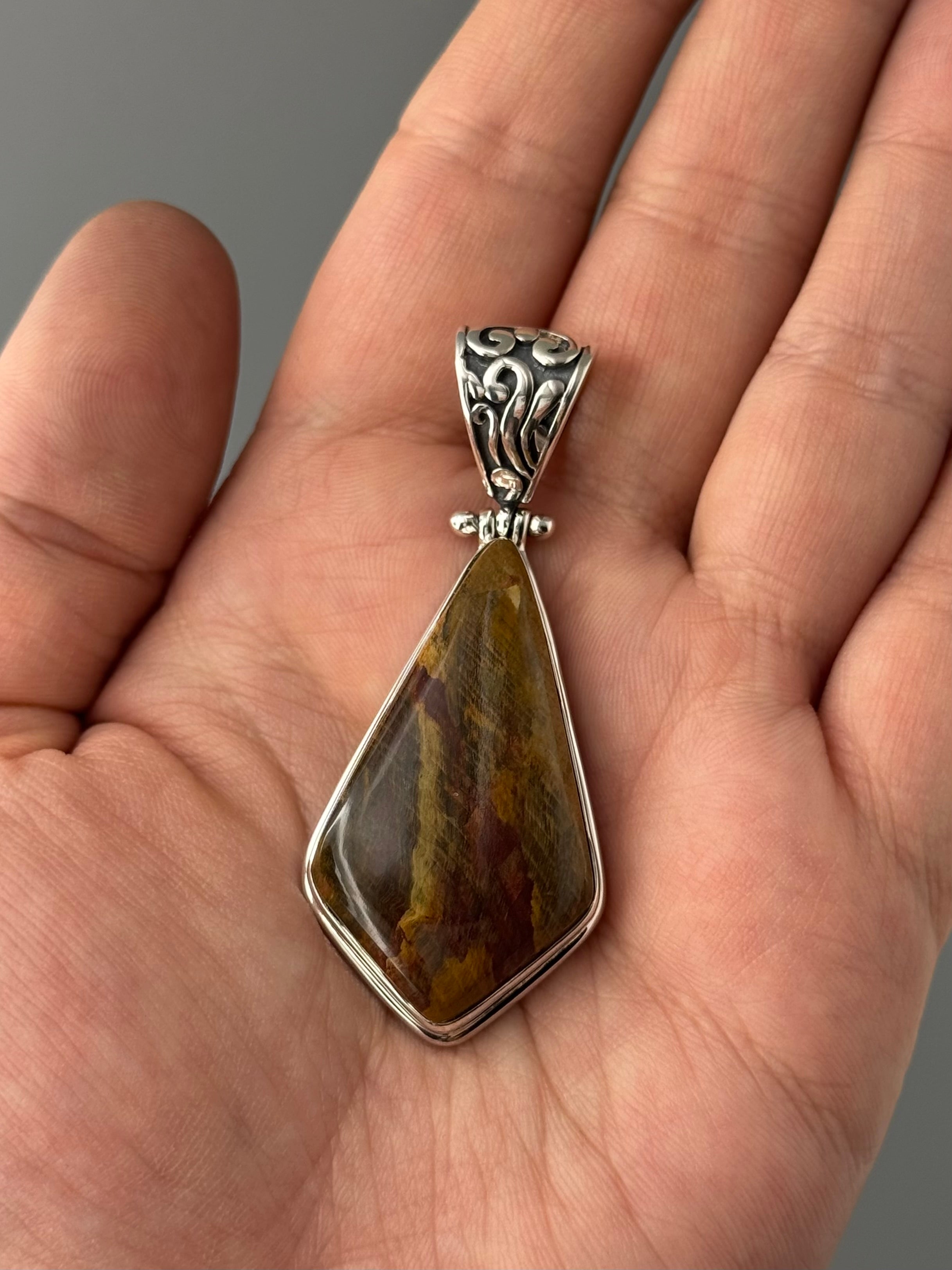 •PETRIFIED WOOD - KITE• sterling silver pendant