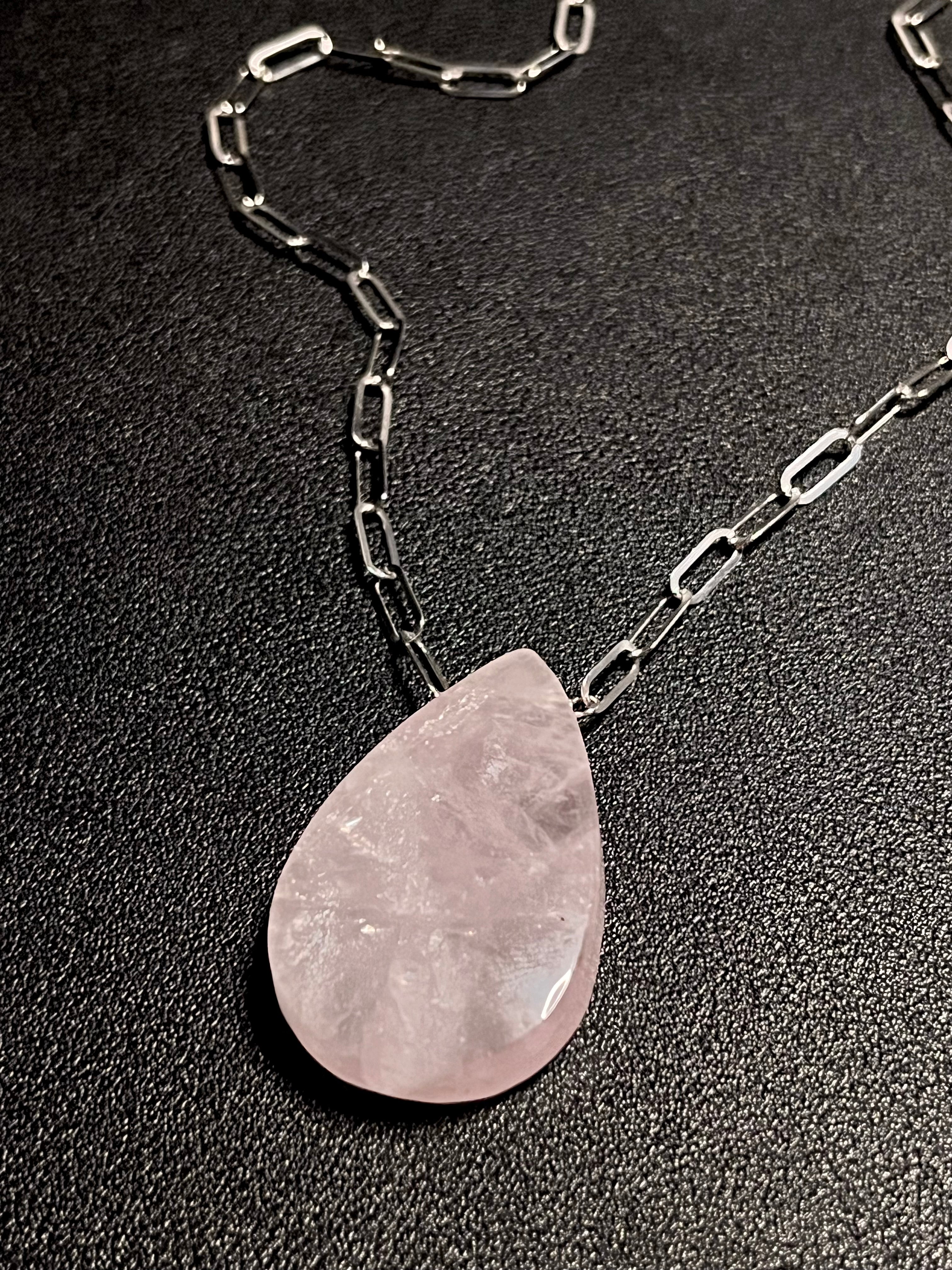 •AEON• rose quartz + silver necklace (18"-20")