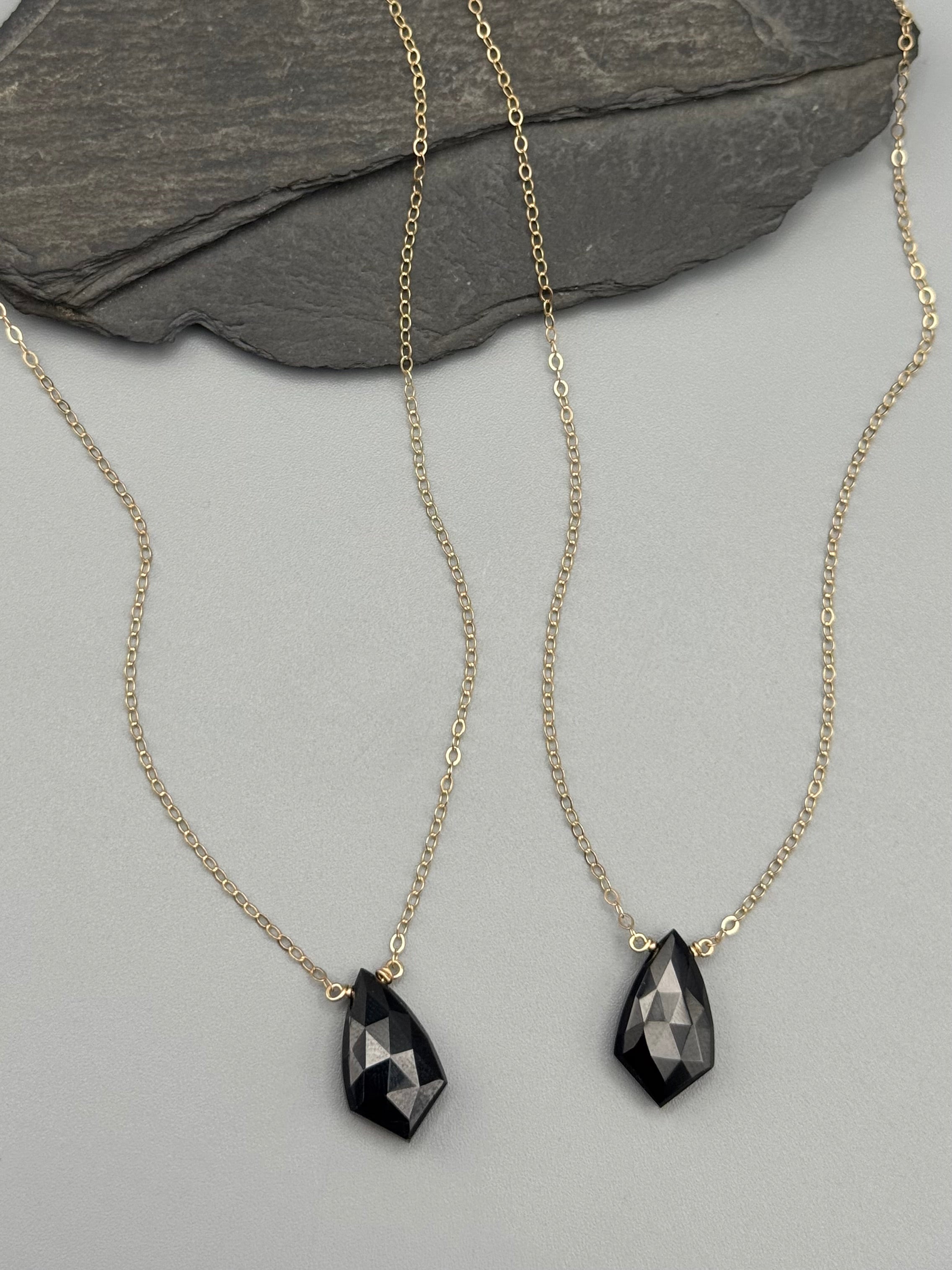•STRAY• faceted black spinel sparrow + gold necklace (various lengths)