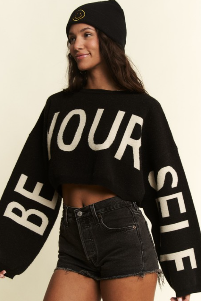 •BE YOURSELF• comfy reversible cropped sweatshirt