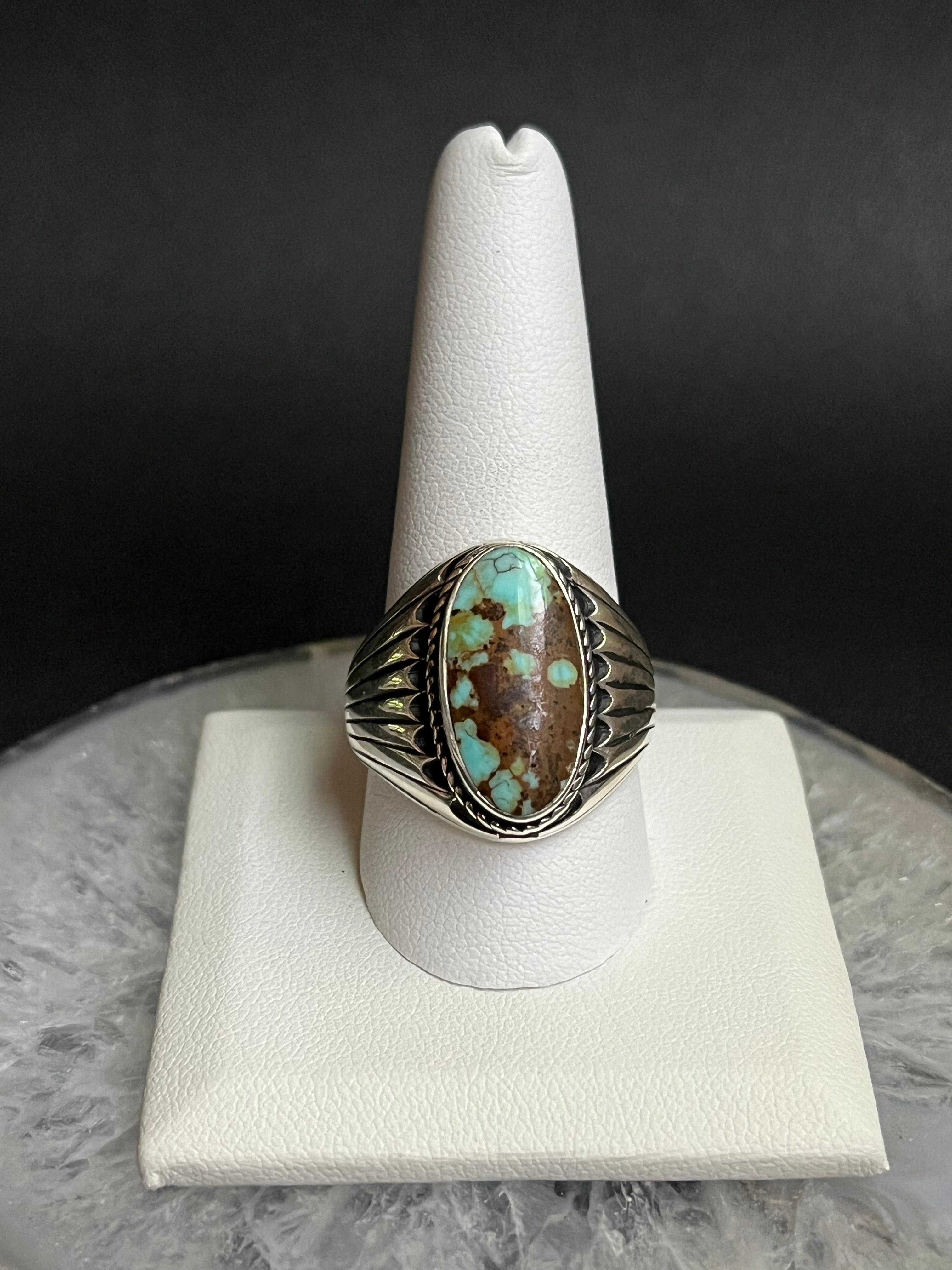 •#8 NEVADA TURQUOISE• Navajo silver ring (size 11.5)