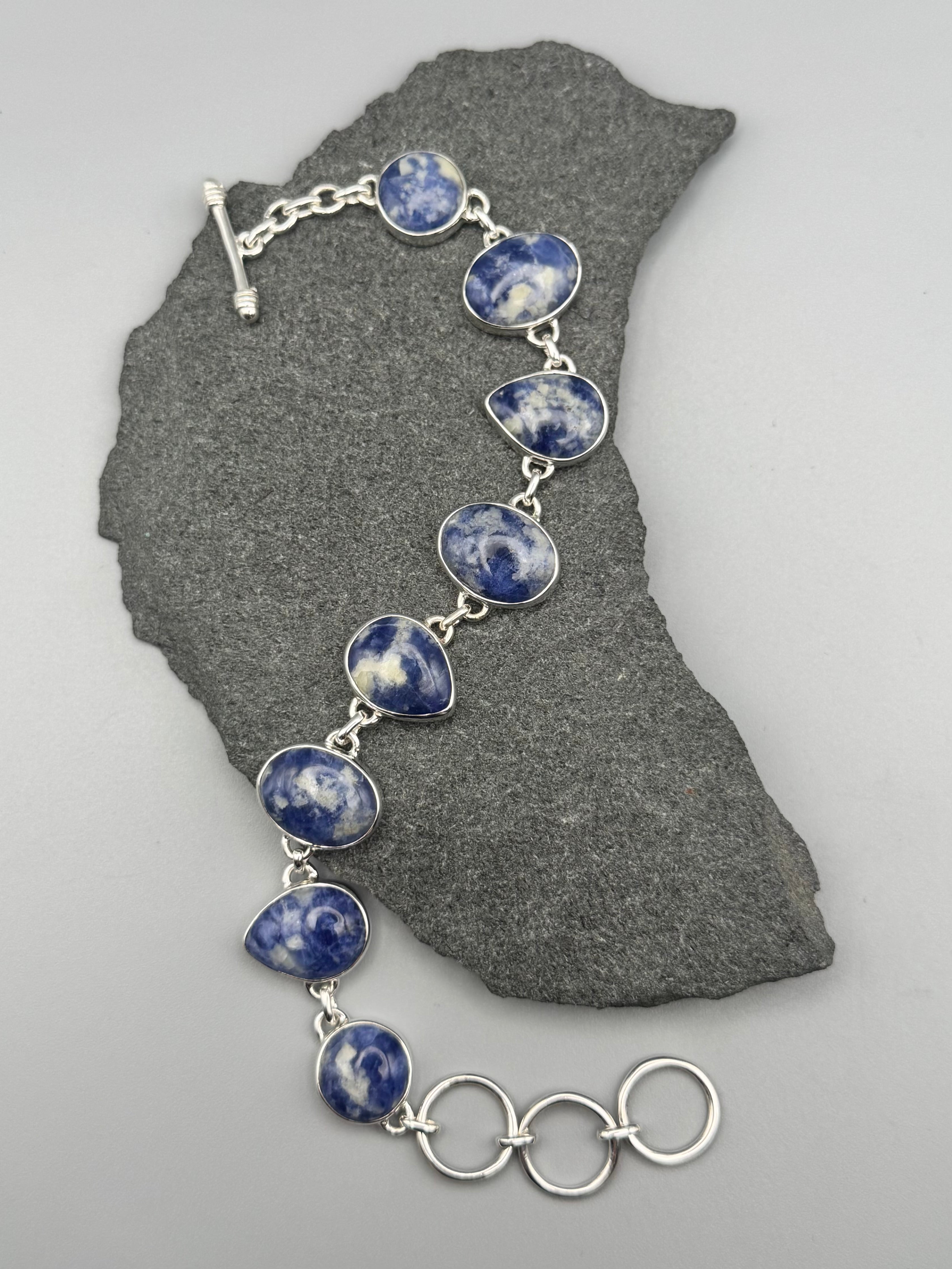 •SODALITE- GEO MIX• linked silver bracelet (7.25" - 8.5")