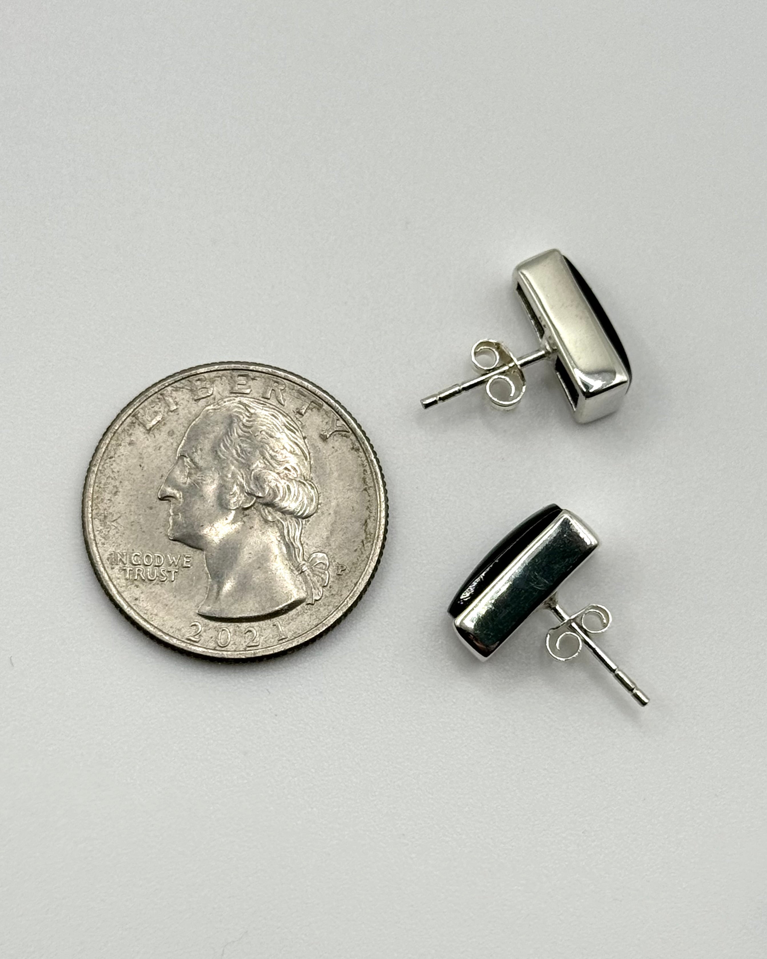 •BLACK TOURMALINE - PORTAL• silver bezel set stud earrings