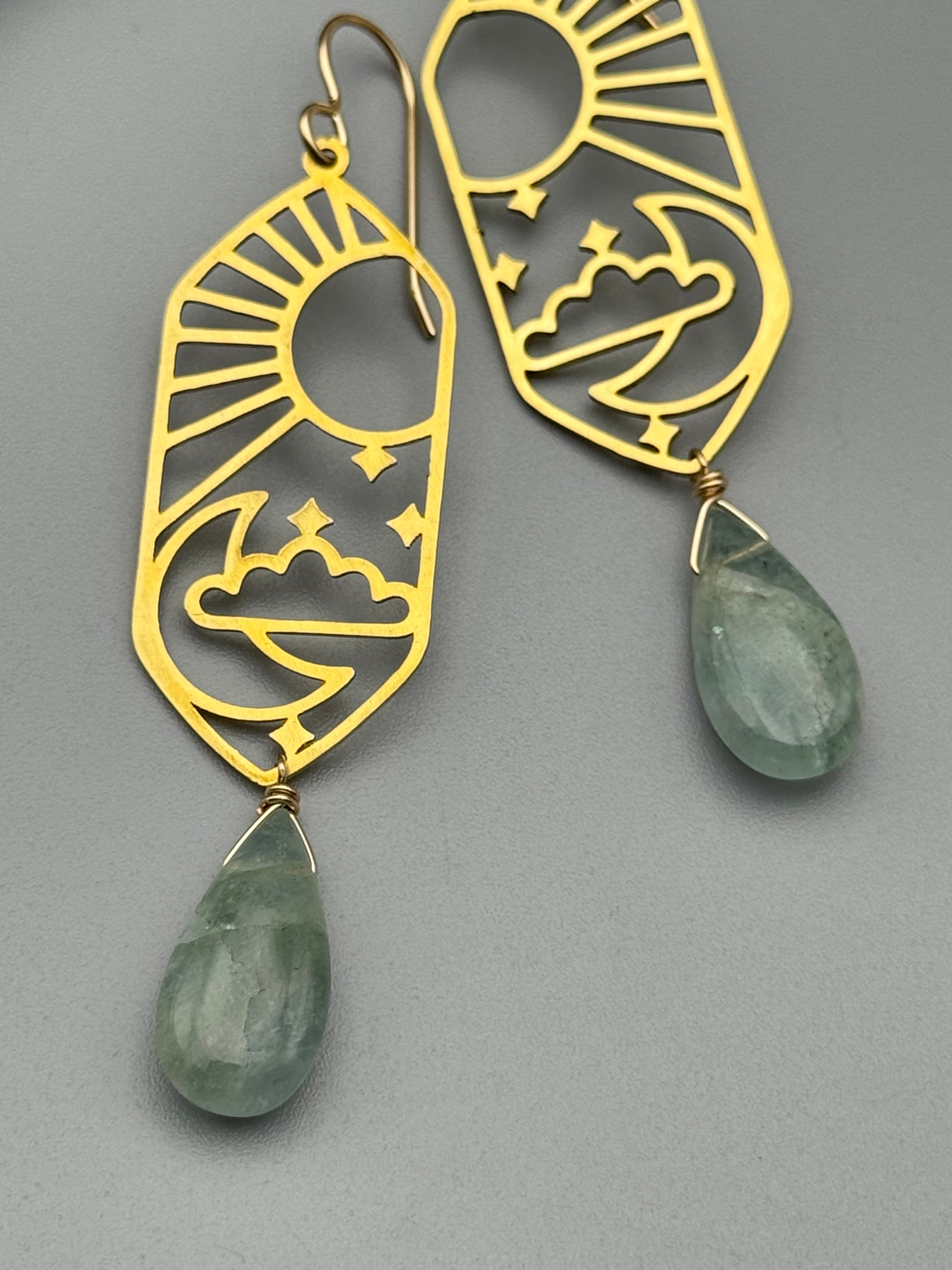 •CELESTIAL NAVIGATION• aquamarine + gold earrings