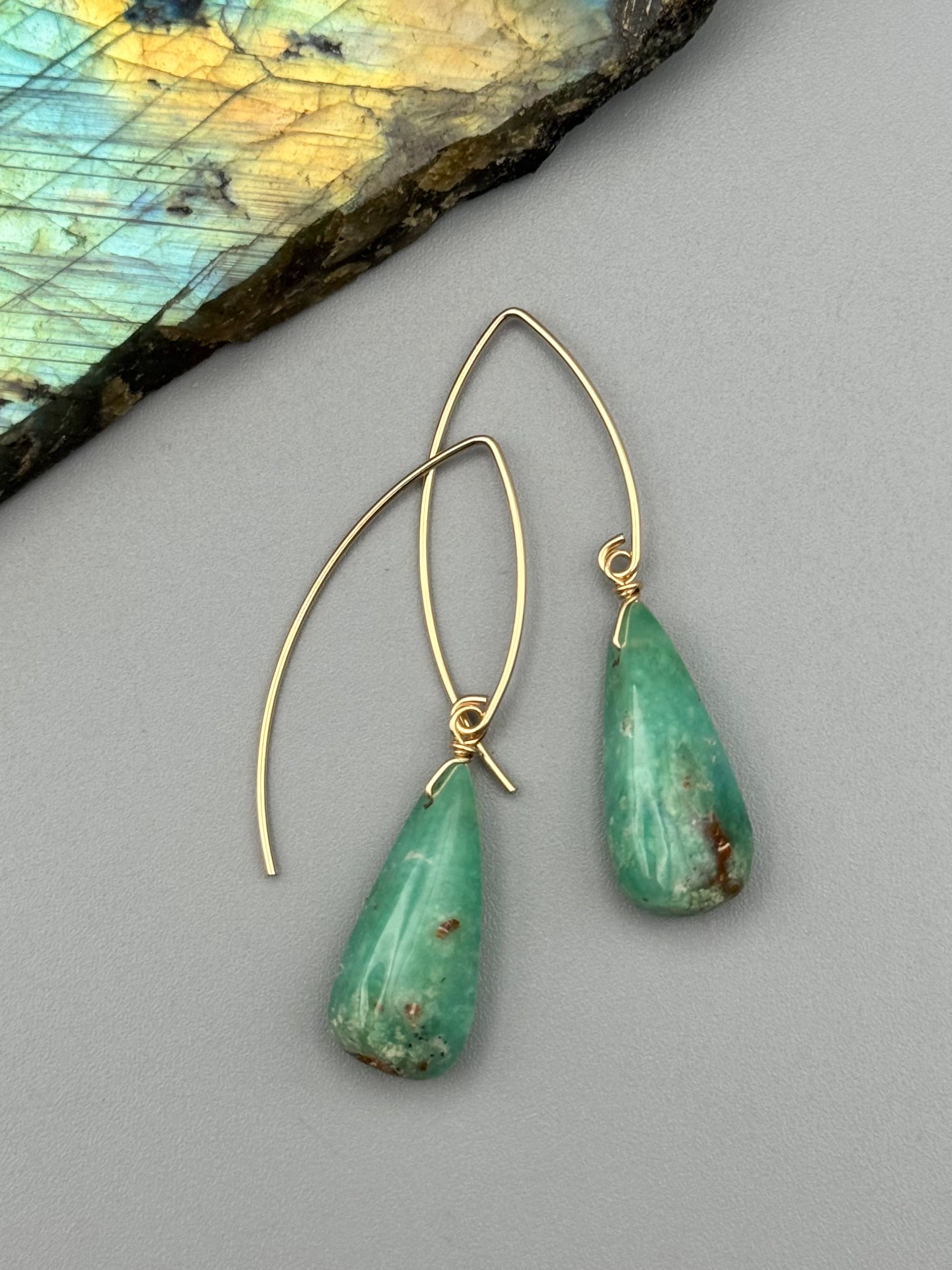 •STRAY• chrysoprase teardrop + gold earrings
