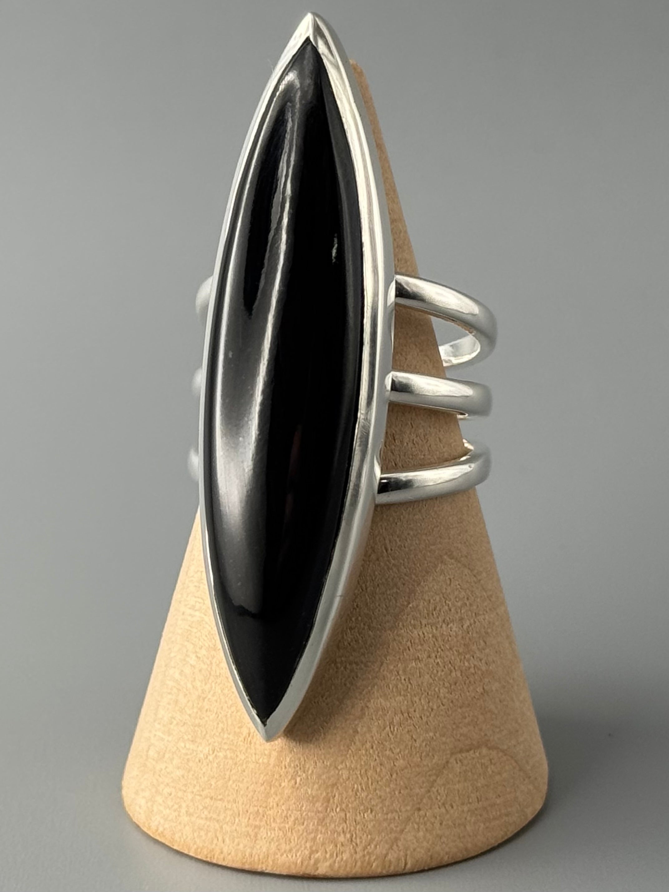 •BLACK ONYX - DEEP MARQUISE• split band silver ring (various sizes)