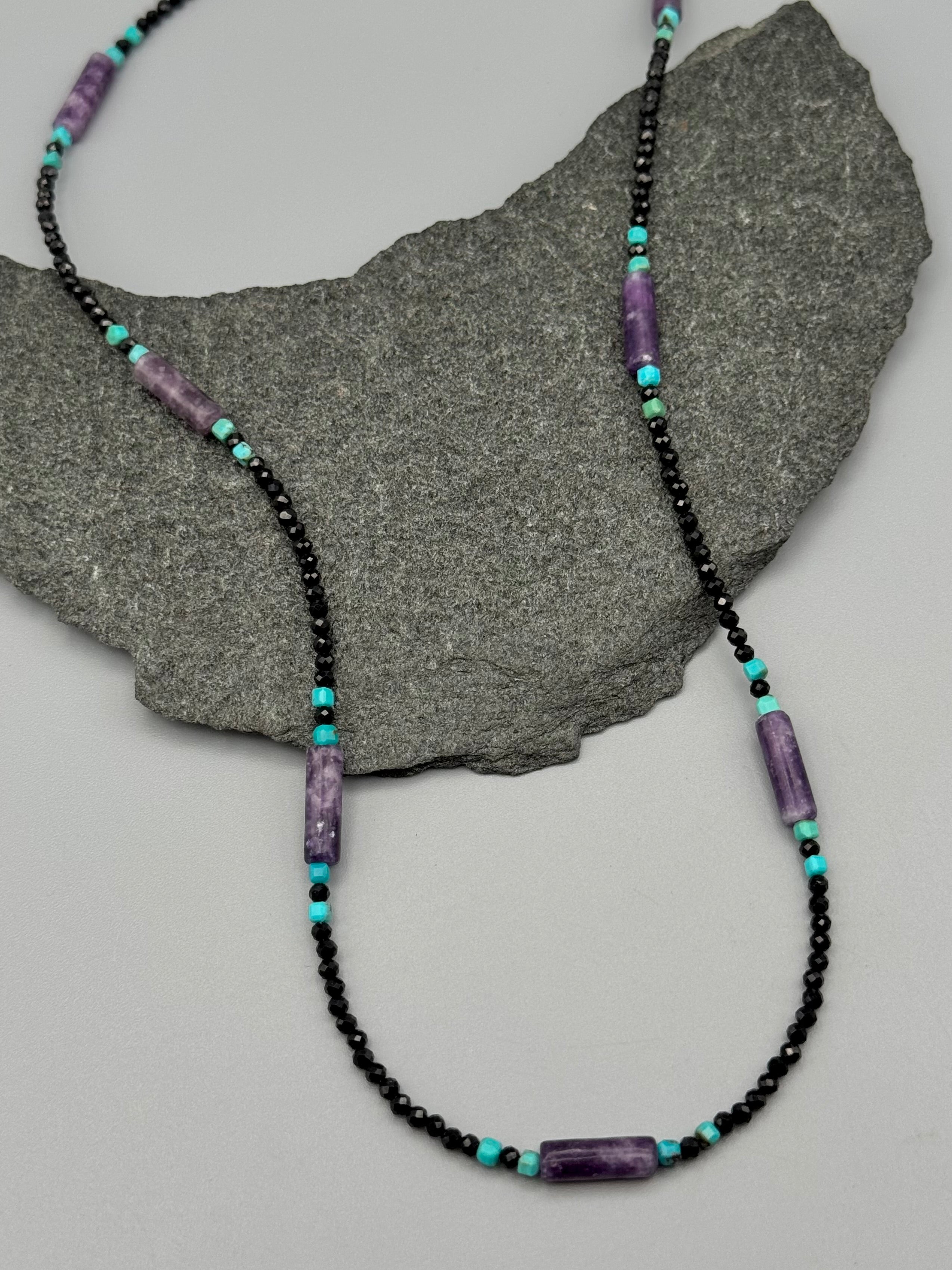 •LEPIDOLITE - MULTI-STONE STRAND• silver beaded necklace (19" long)