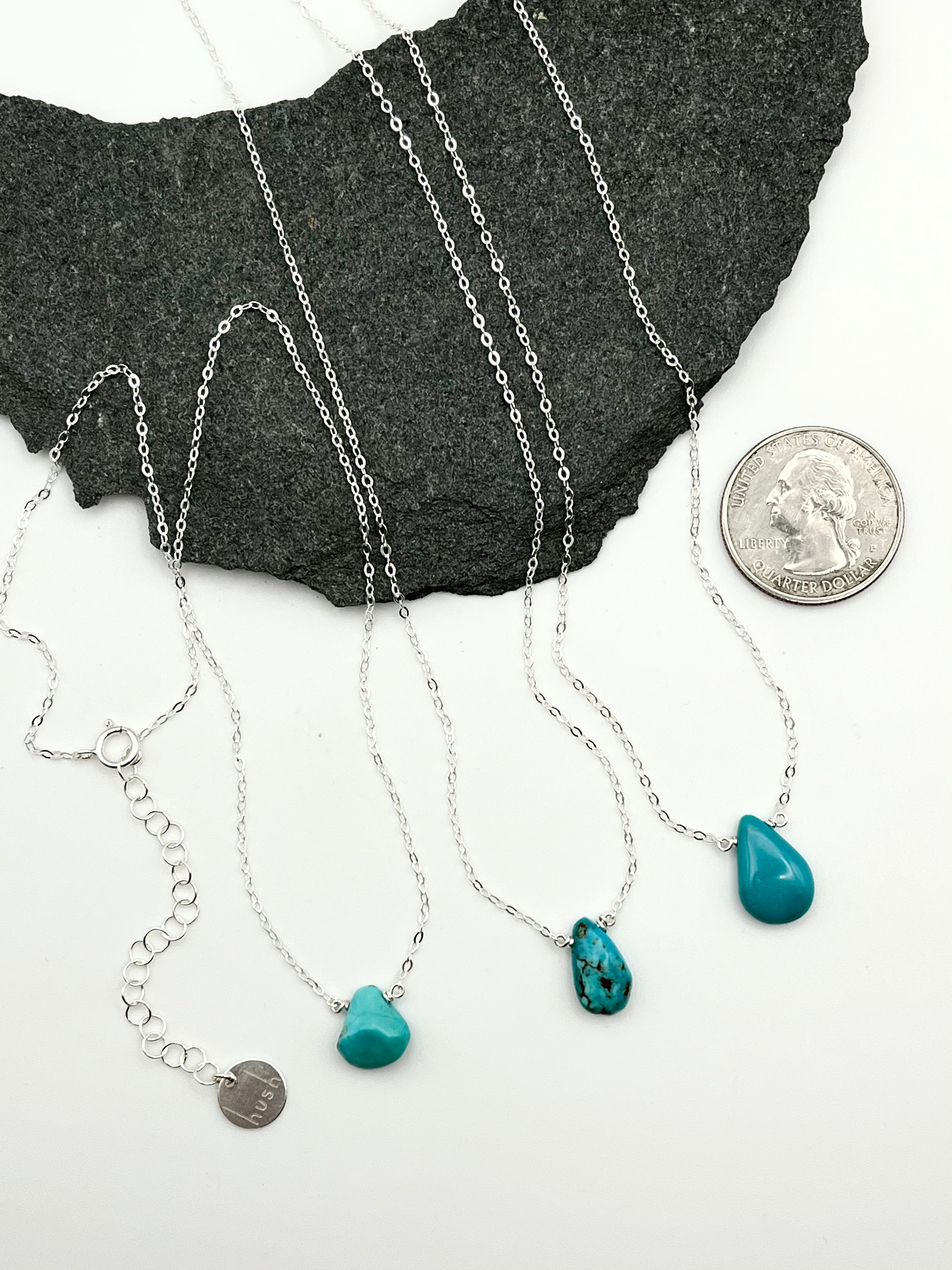 •STRAY• turquoise teardrop + silver necklace (various lengths)