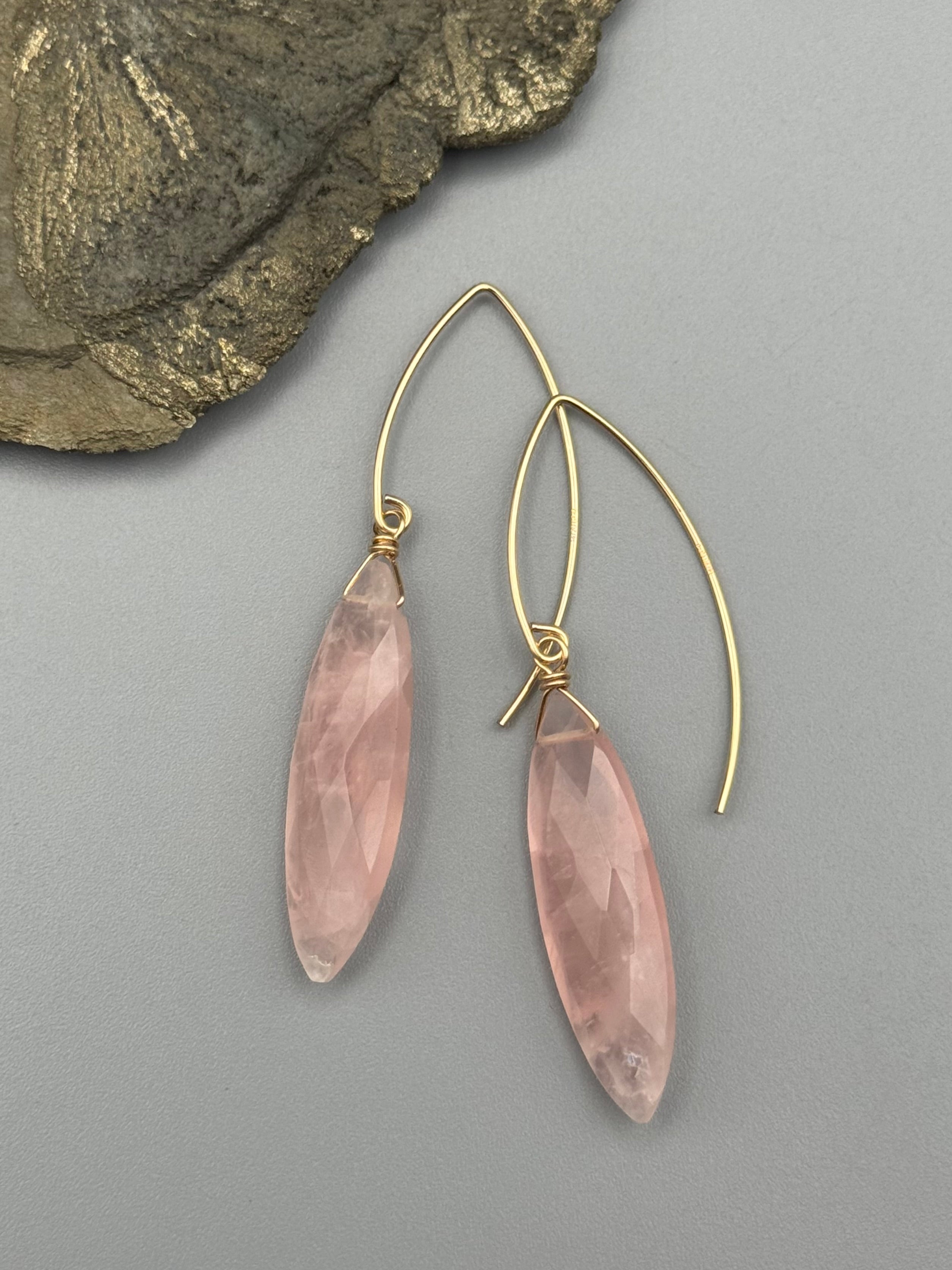 •STRAY• rose quartz marquise + gold earrings