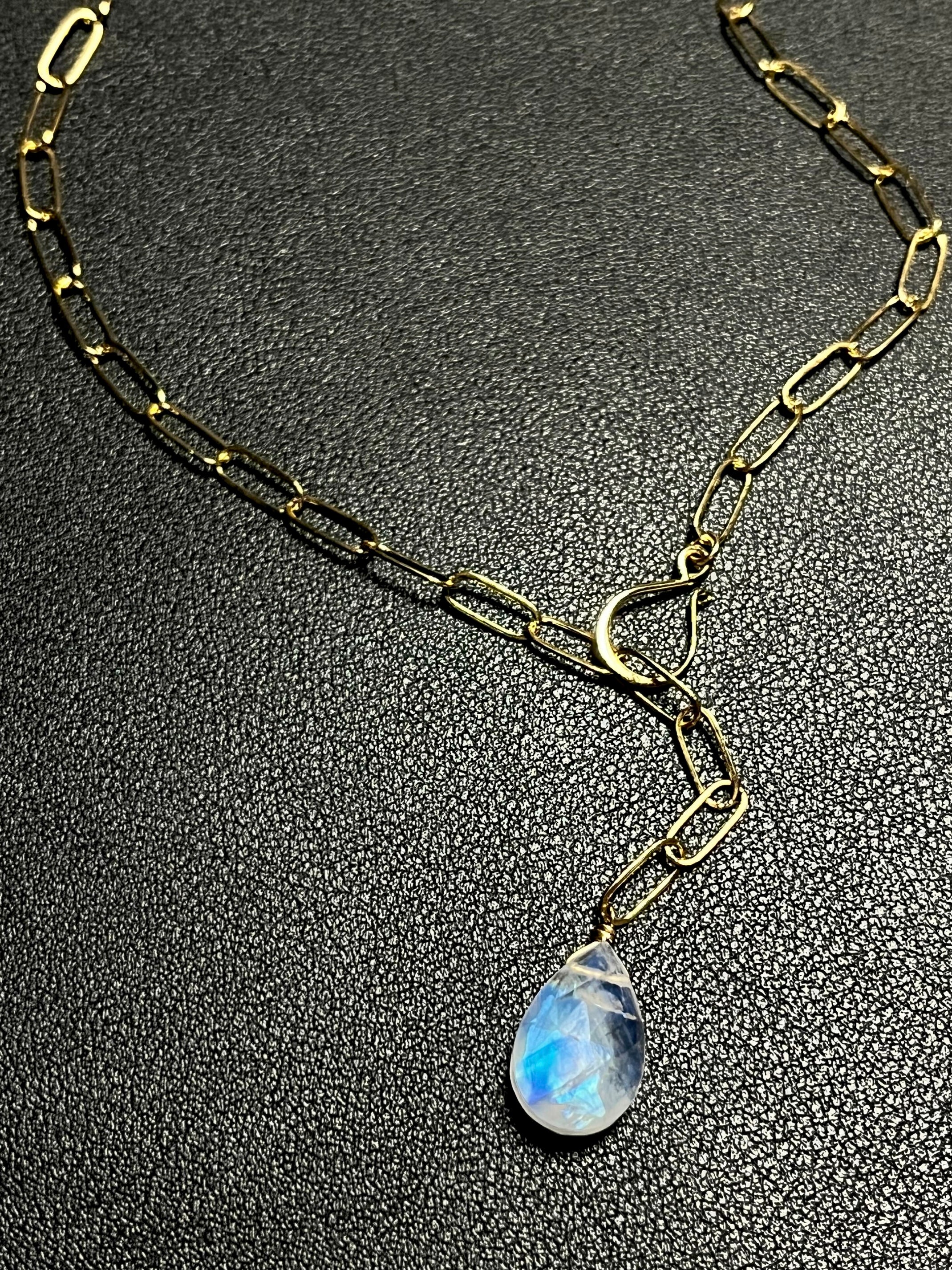 •LINKED• rainbow moonstone + gold necklace (19")