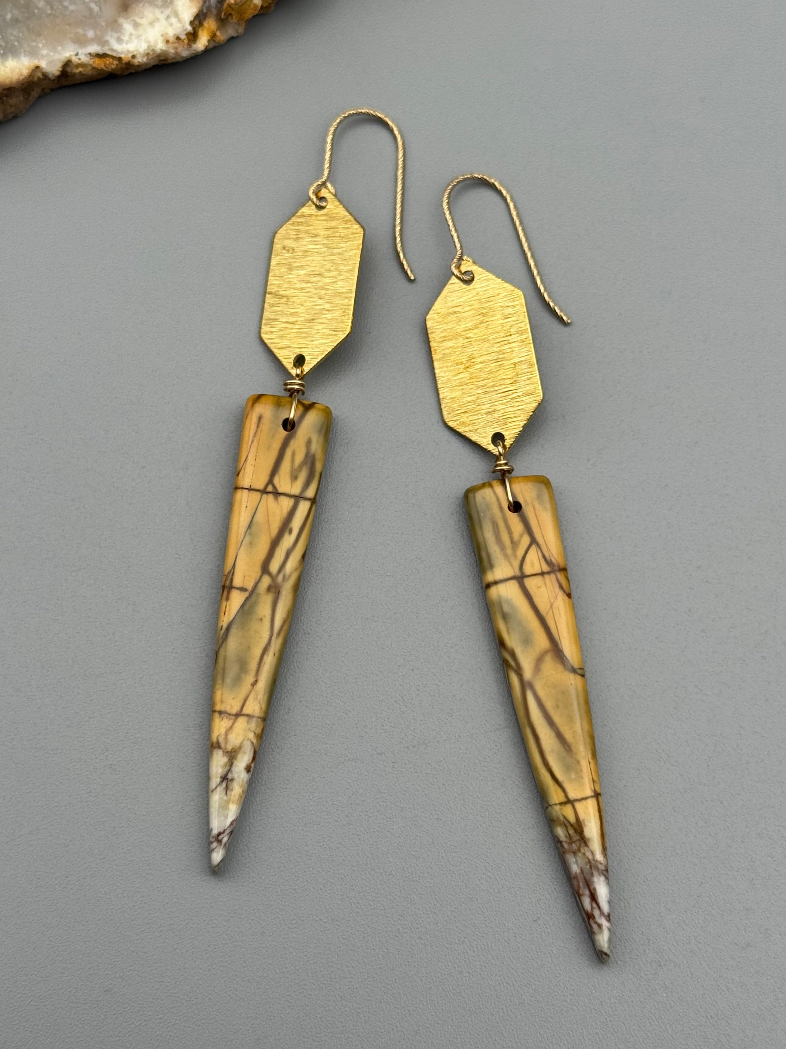 •HEXED• red creek jasper + gold earrings
