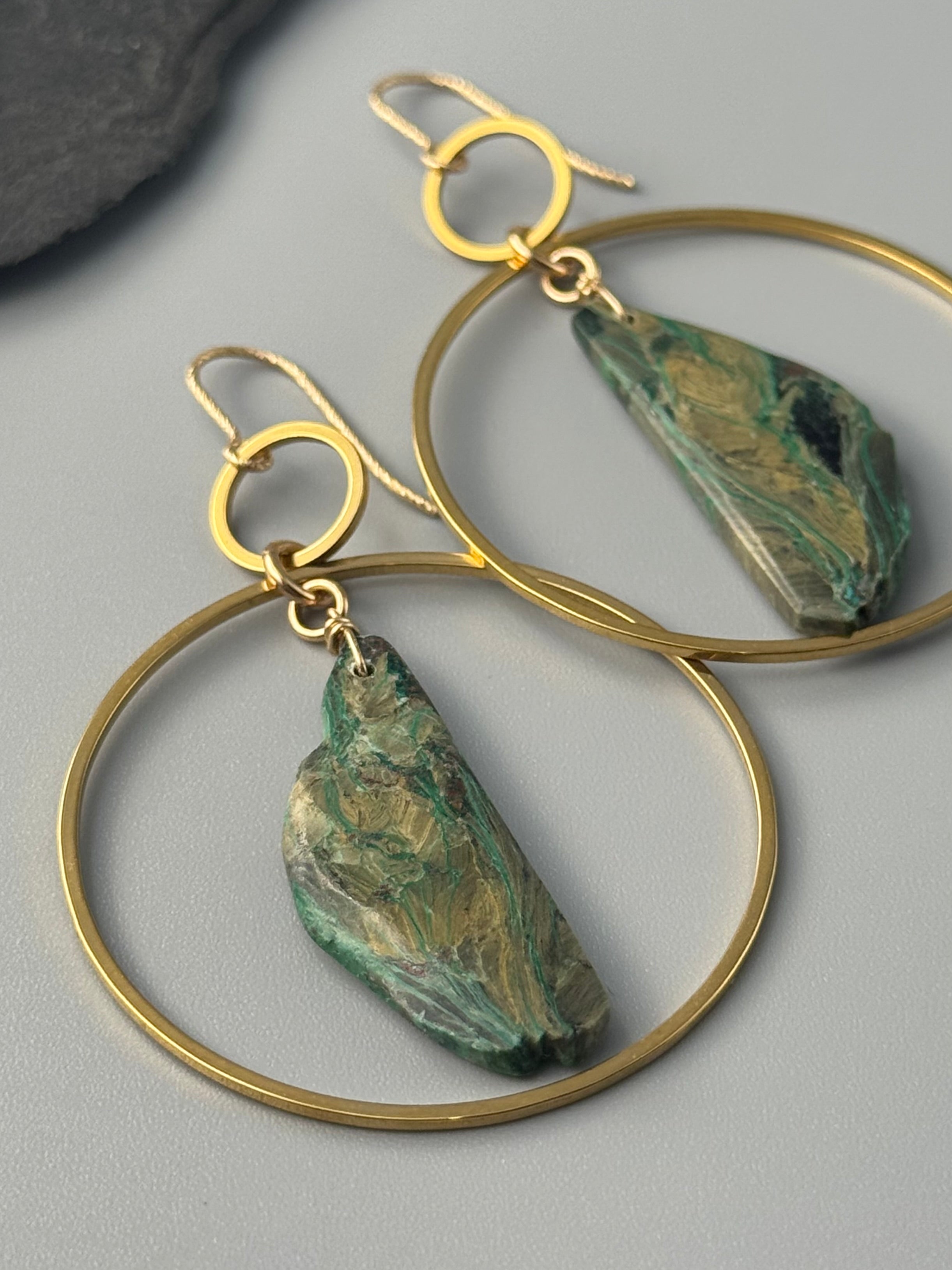 •EQUA-LUNA• opalized petrified wood + gold earrings