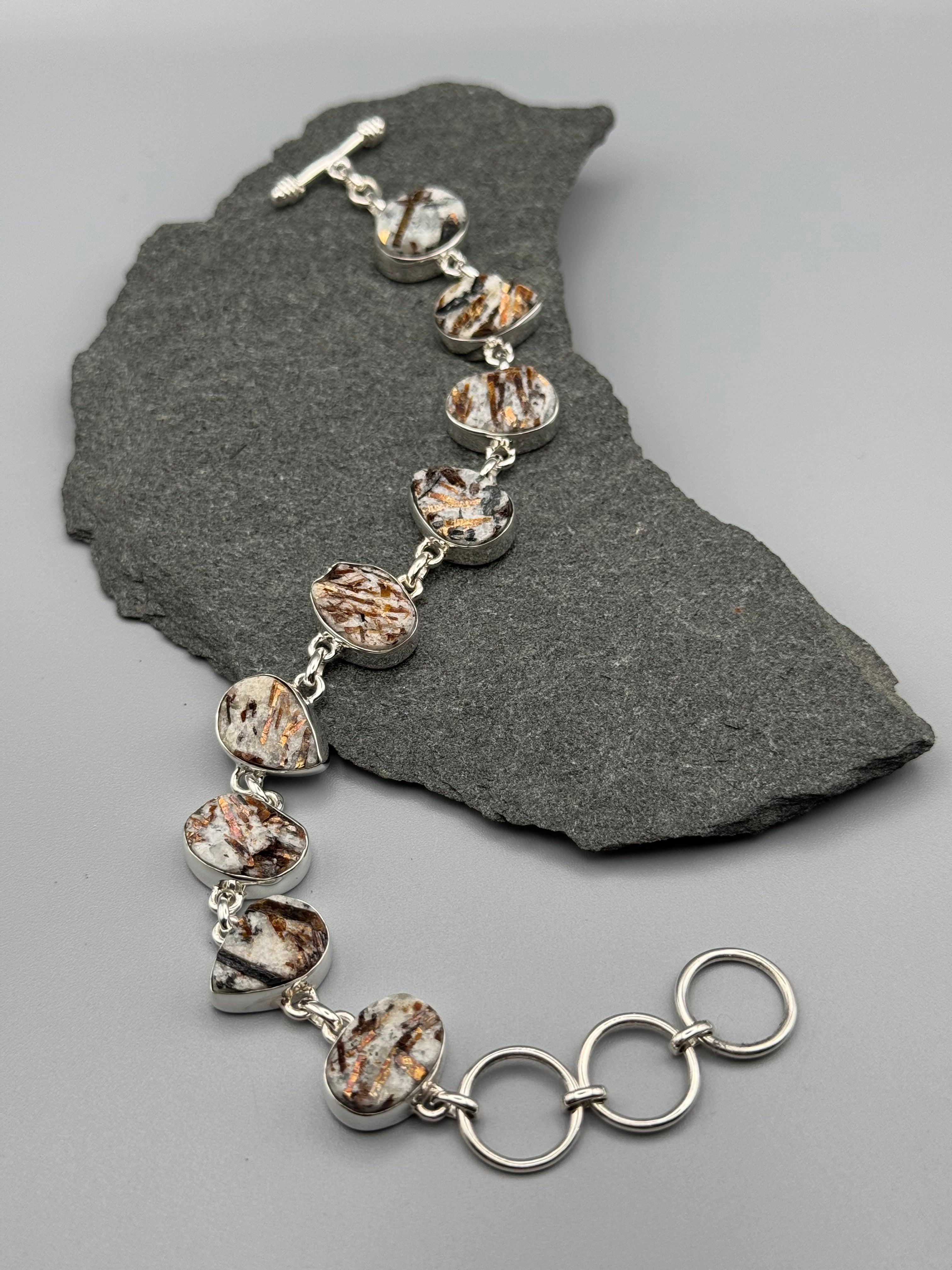 •ASTROPHYLLITE - GEO MIX• linked silver bracelet (7" - 8.25")