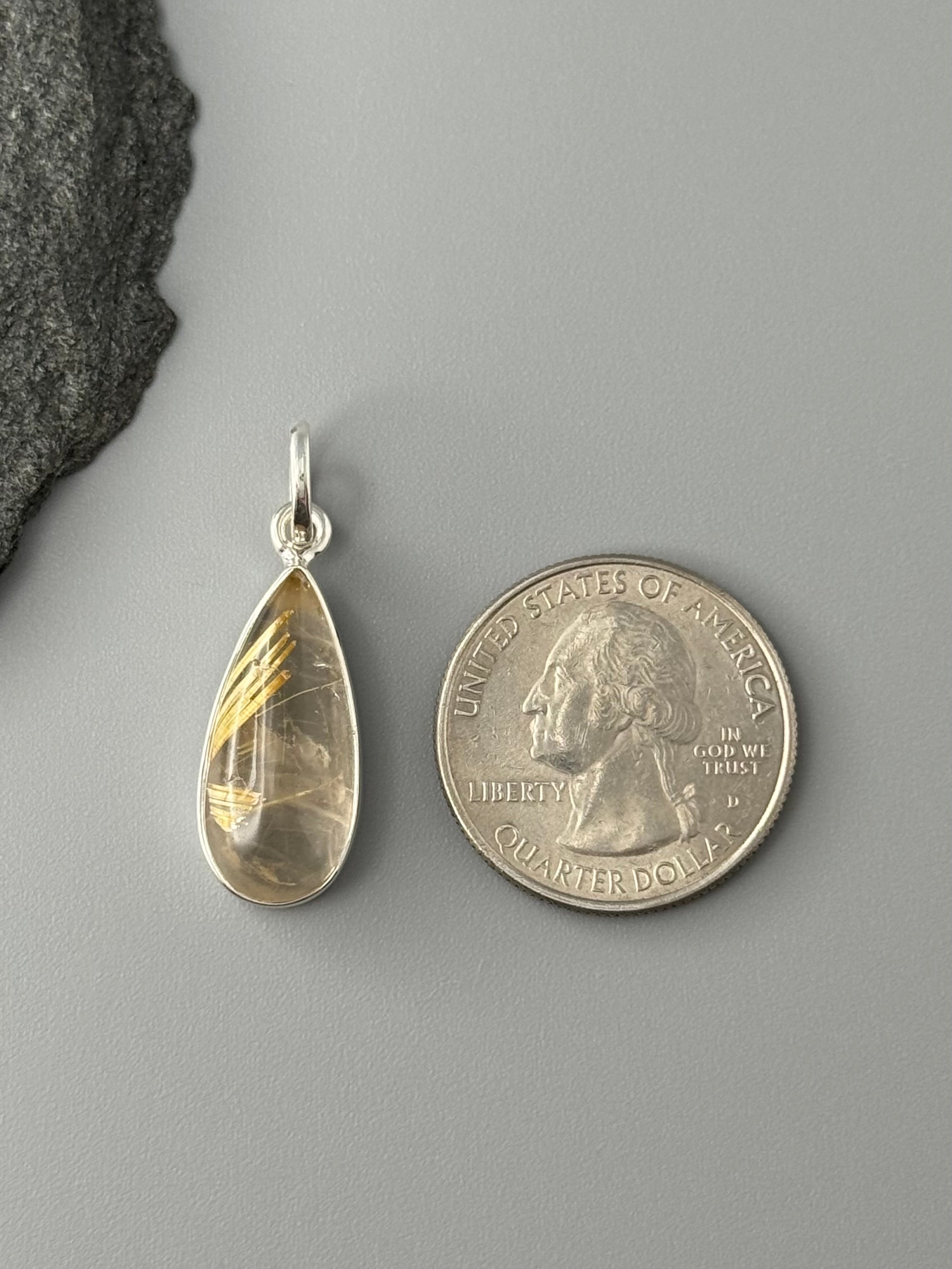 •RUTILATED QUARTZ - SMALL SLENDER TEARDROP• sterling silver pendant