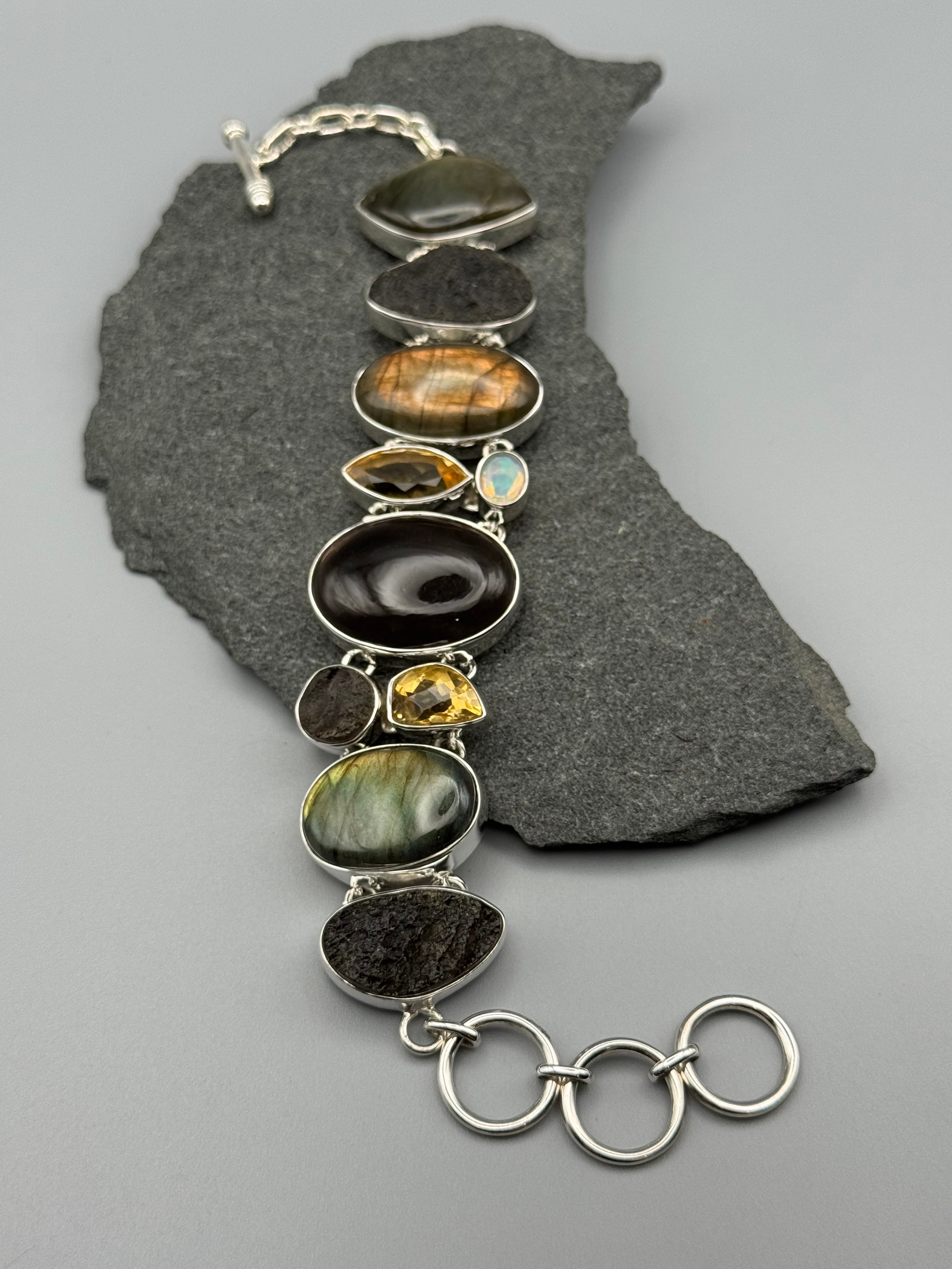 •AGNI MANITITE - MULTI-STONE• linked silver bracelet (7" - 8.5")