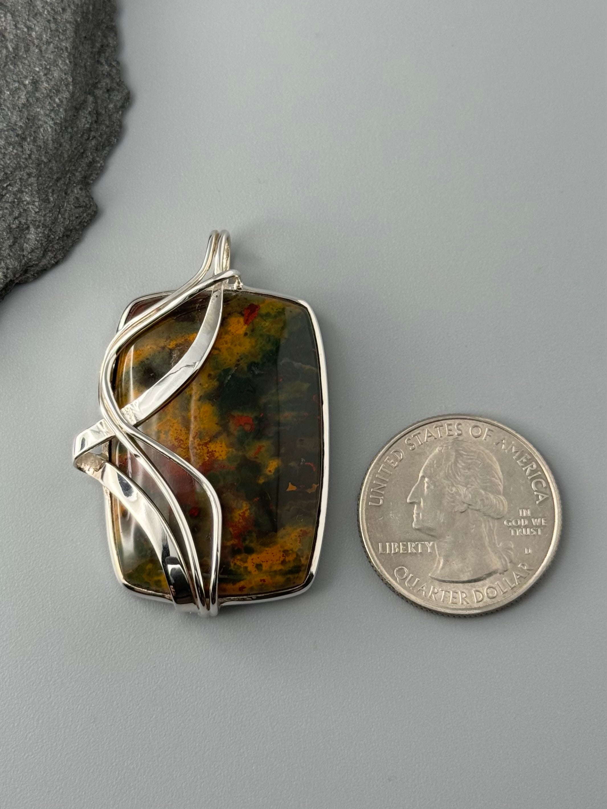 •BLOODSTONE - WIRE WRAPPED SQUARE• sterling silver pendant