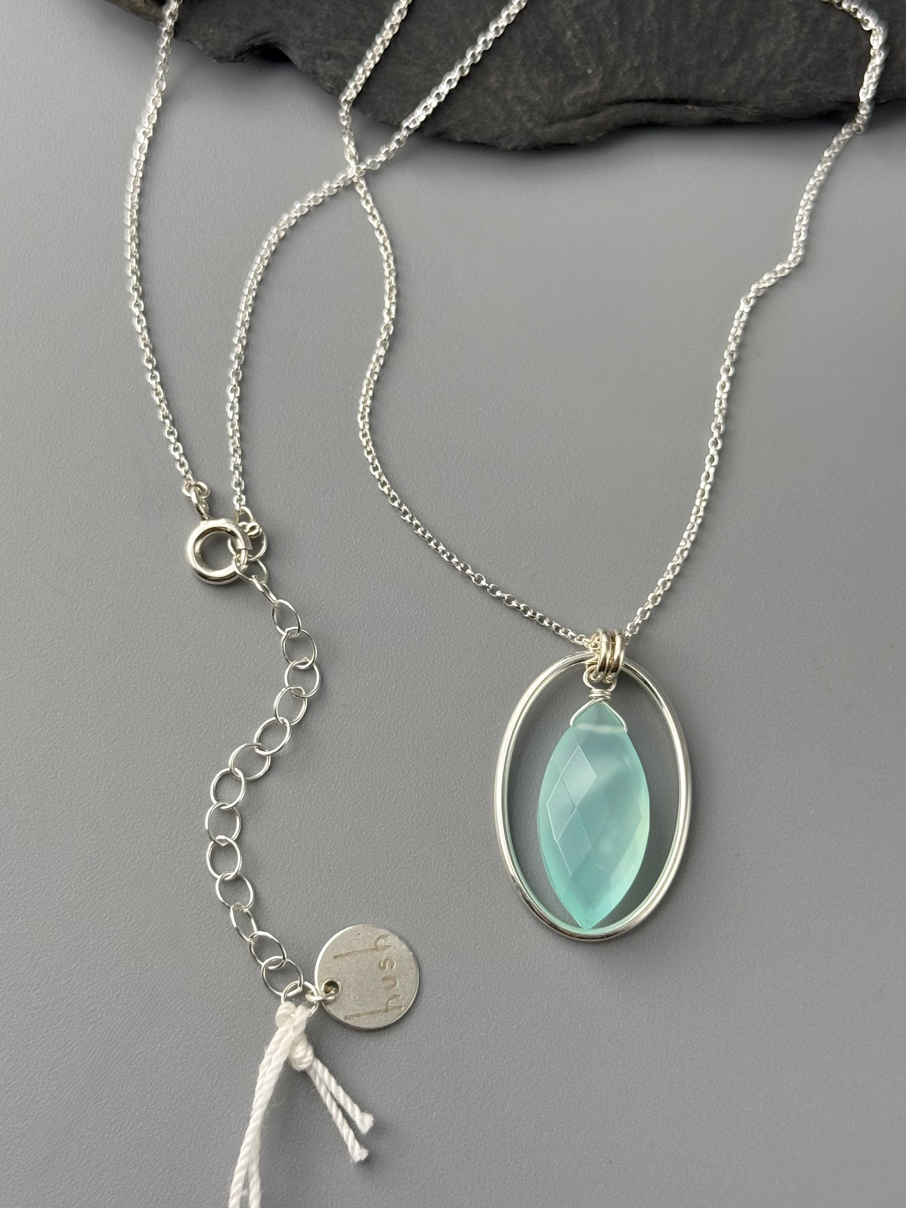 •LUNA• aqua chalcedony + silver necklace (16"-18" long)