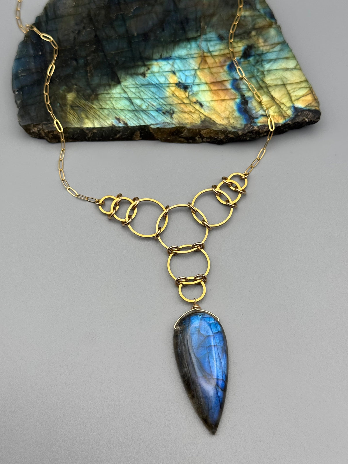 •EOWYN• labradorite spear tear + gold necklace (18"-20" long)