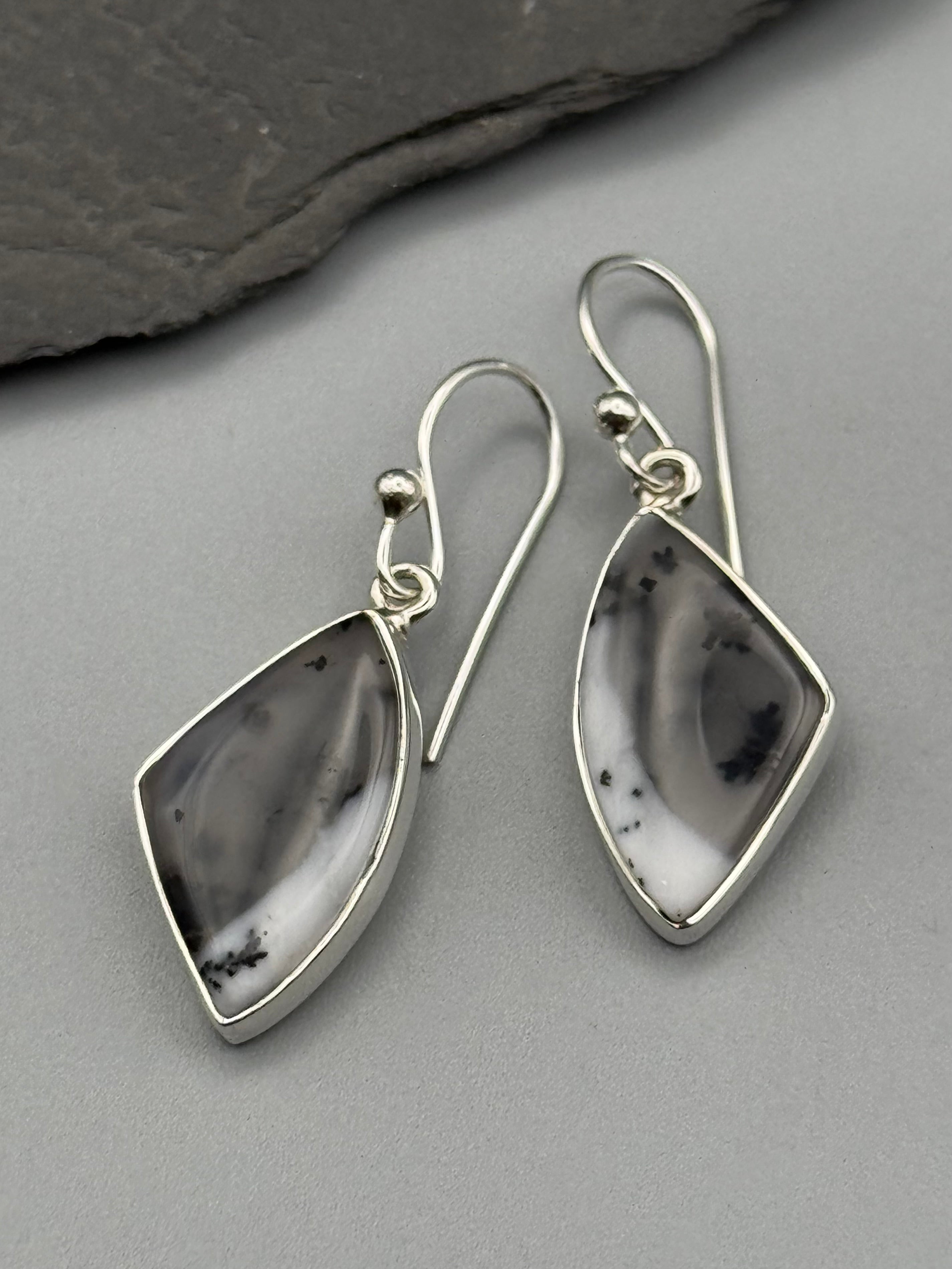 •DENDRITIC OPAL FREEFORM• silver dangle earrings