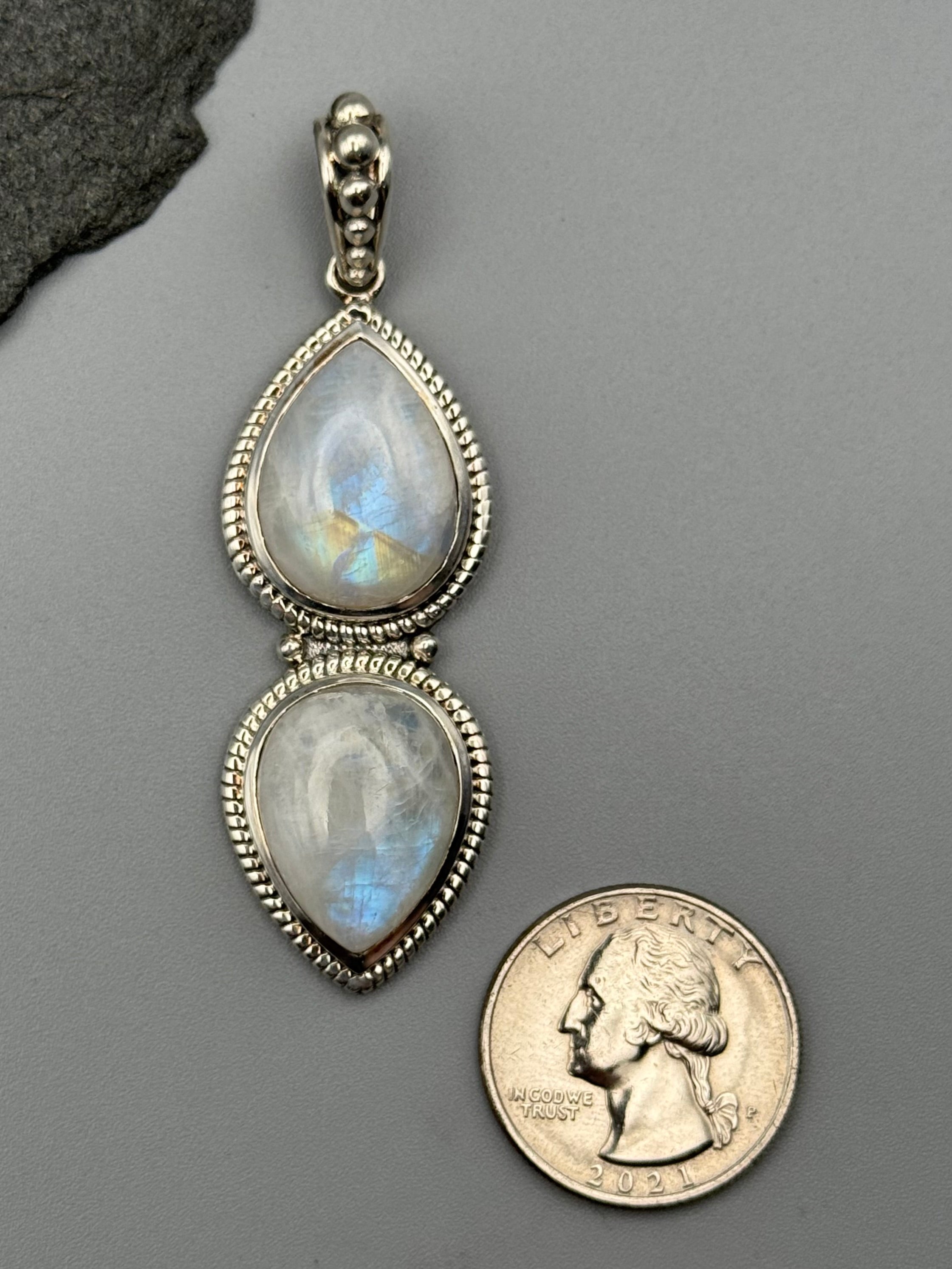 •RAINBOW MOONSTONE - DUALITY• sterling silver pendant