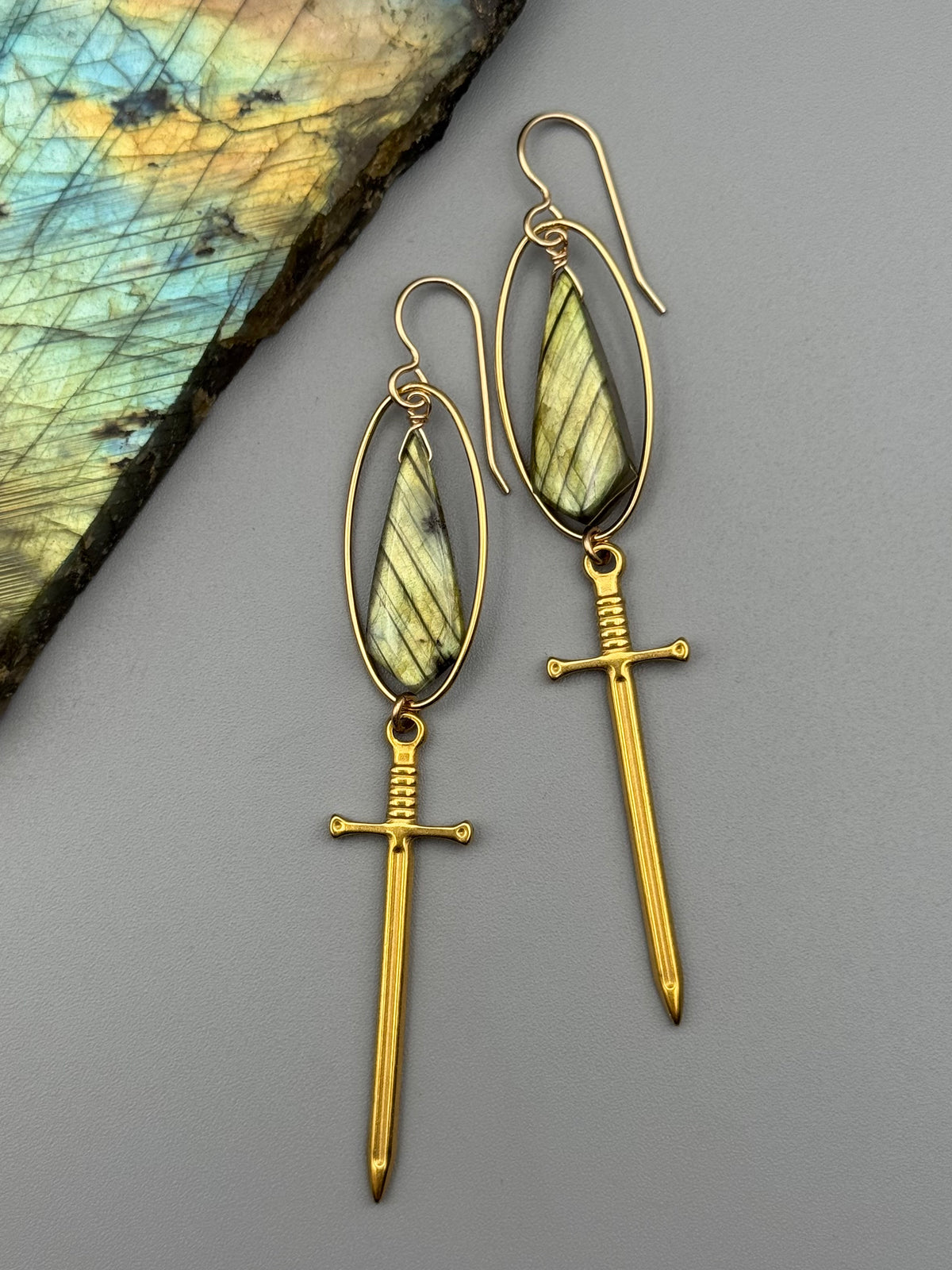 •DAMARIS• golden labradorite kite + gold earrings