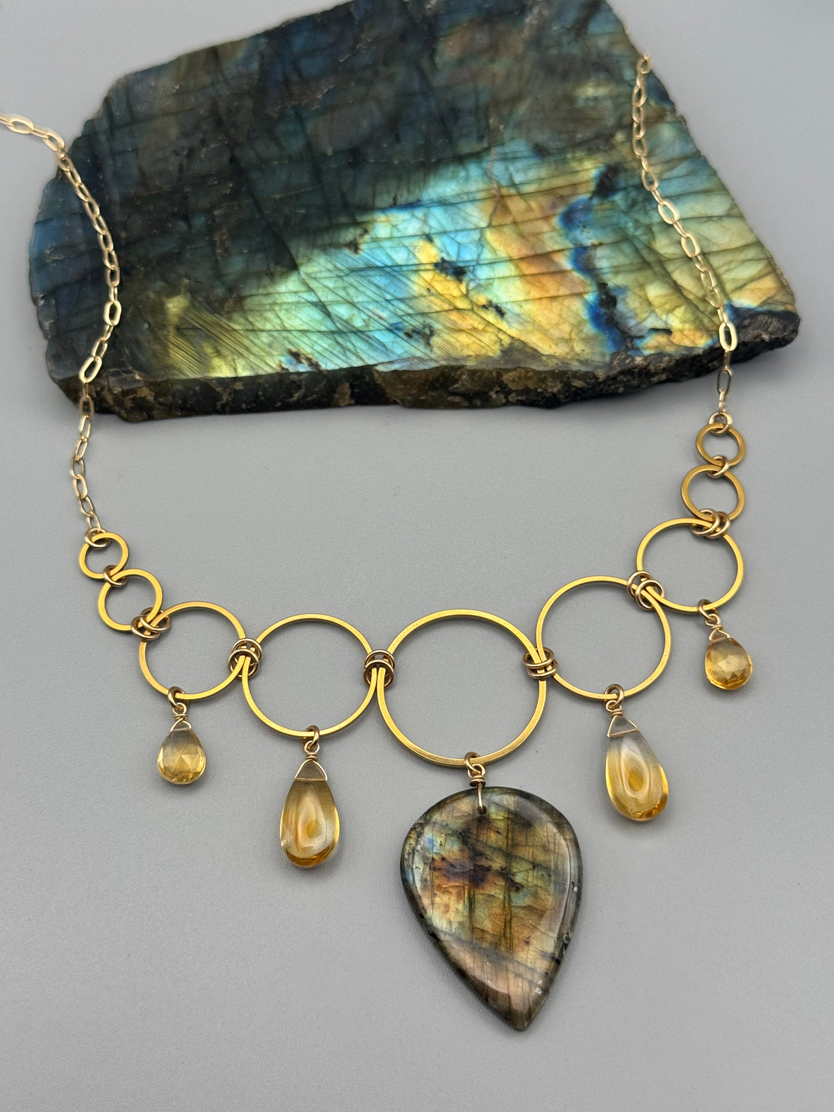 •UNION• golden labradorite + citrine gold necklace (16"-18" long)