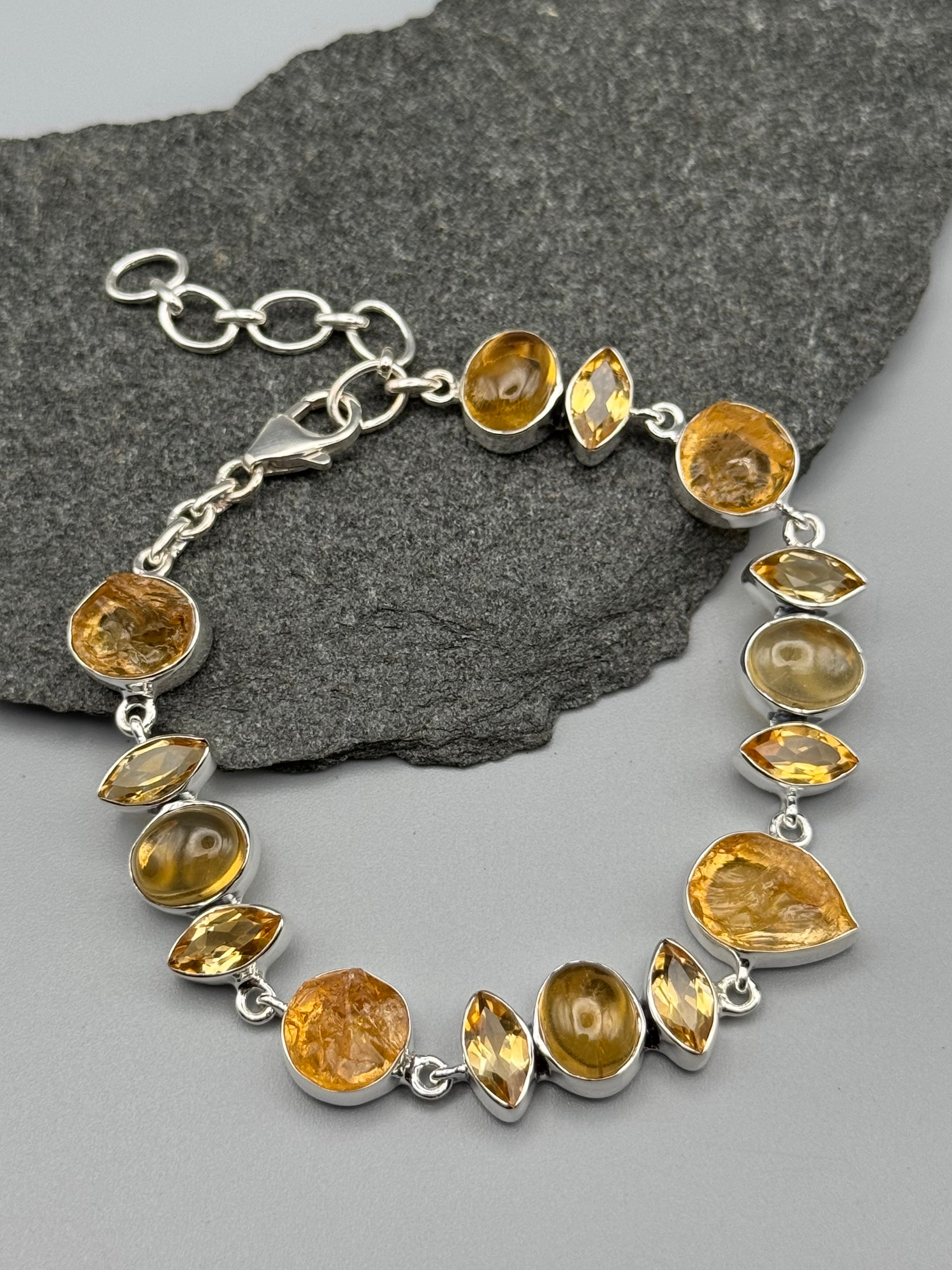 •CITRINE - GEO MIX• linked silver bracelet (7.5 "- 9")