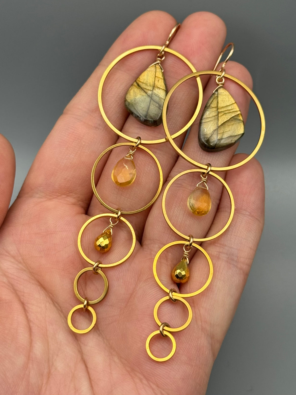 •TEN OF CUPS• golden labradorite + citrine + pyrite gold earrings