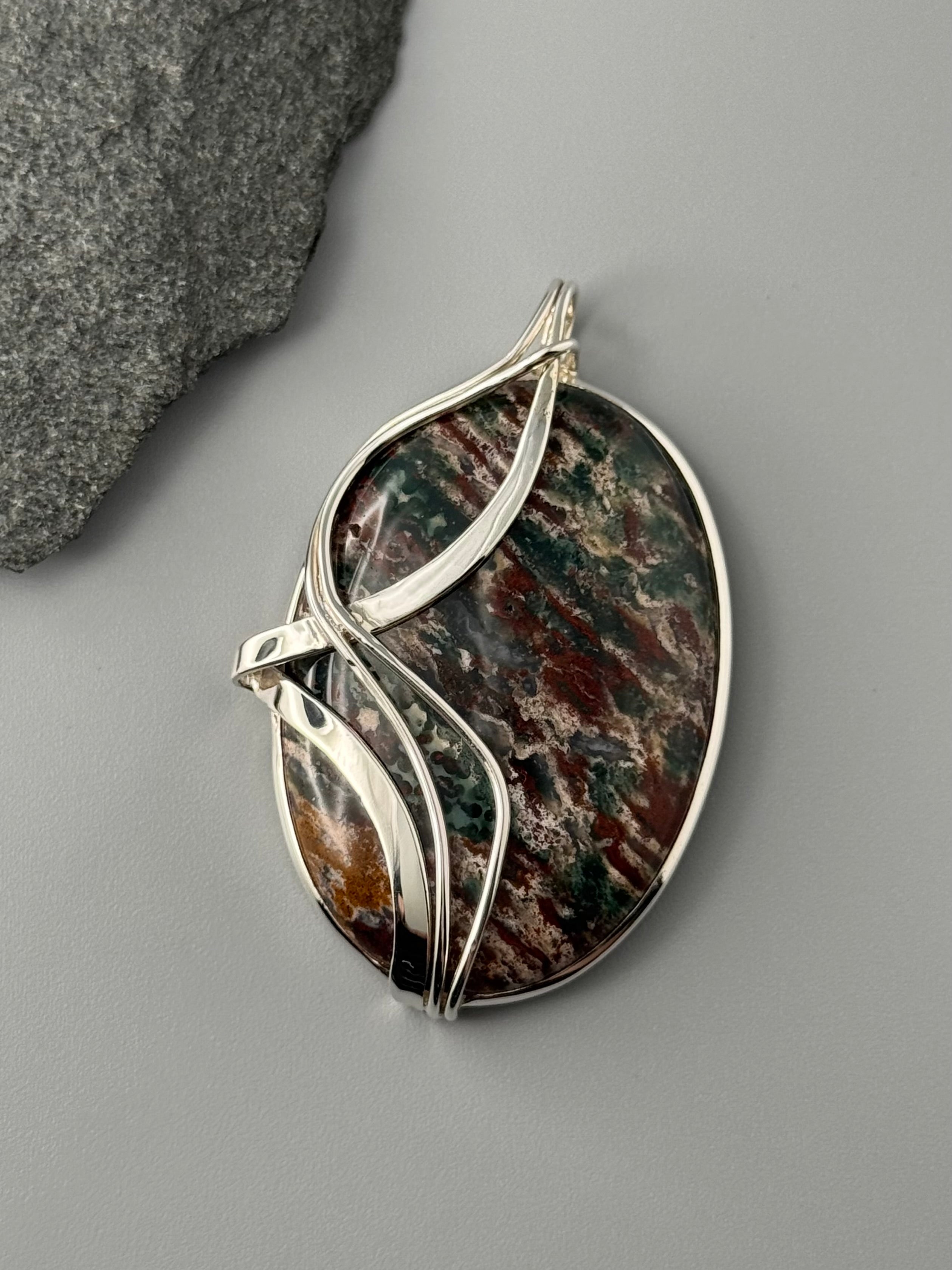 •BLOODSTONE - WIRE WRAPPED OVAL - 1• sterling silver pendant