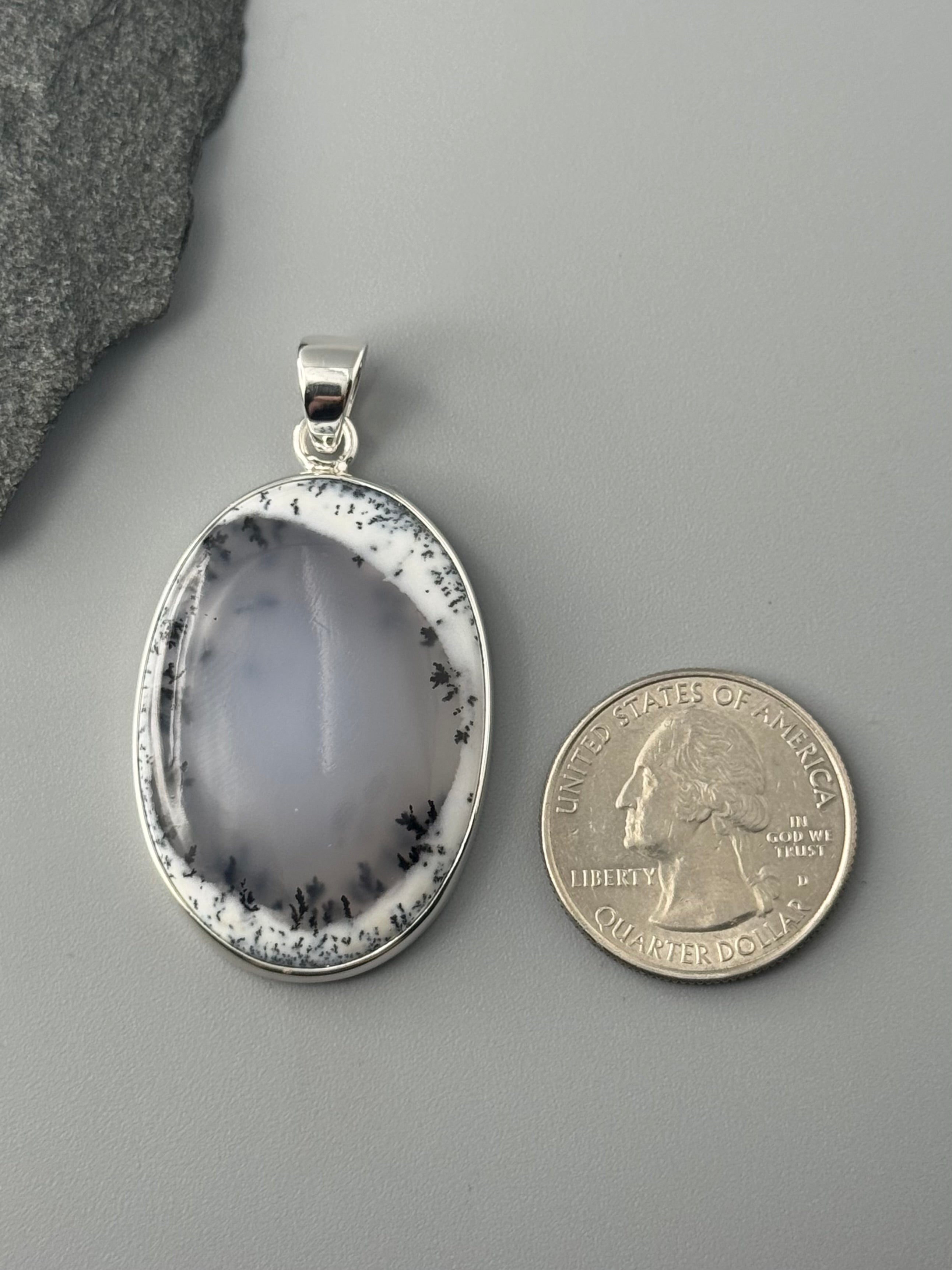 •DENDRITIC OPAL - MEDIUM OVAL• sterling silver pendant