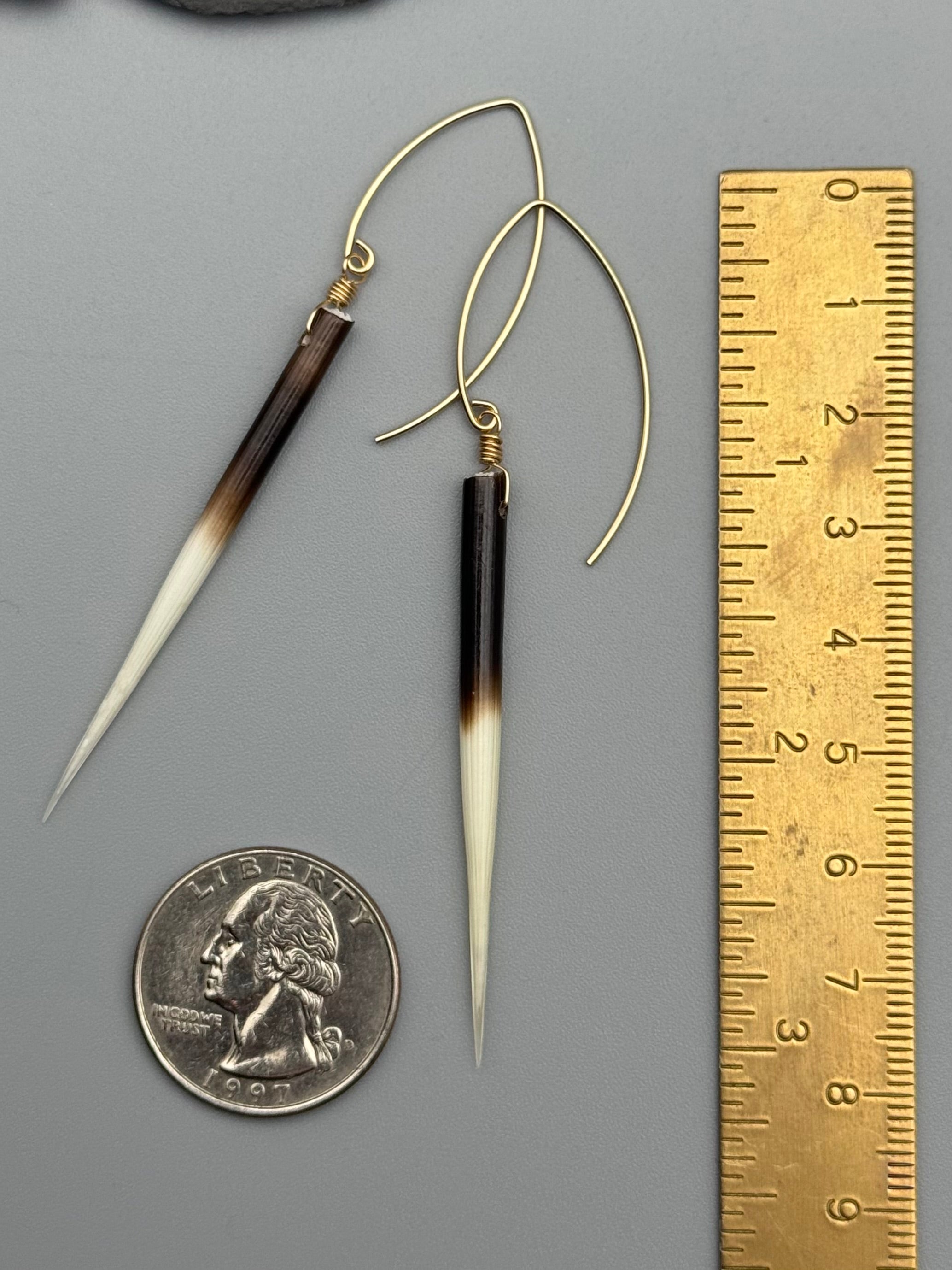 •THREADER• porcupine quill + gold earrings