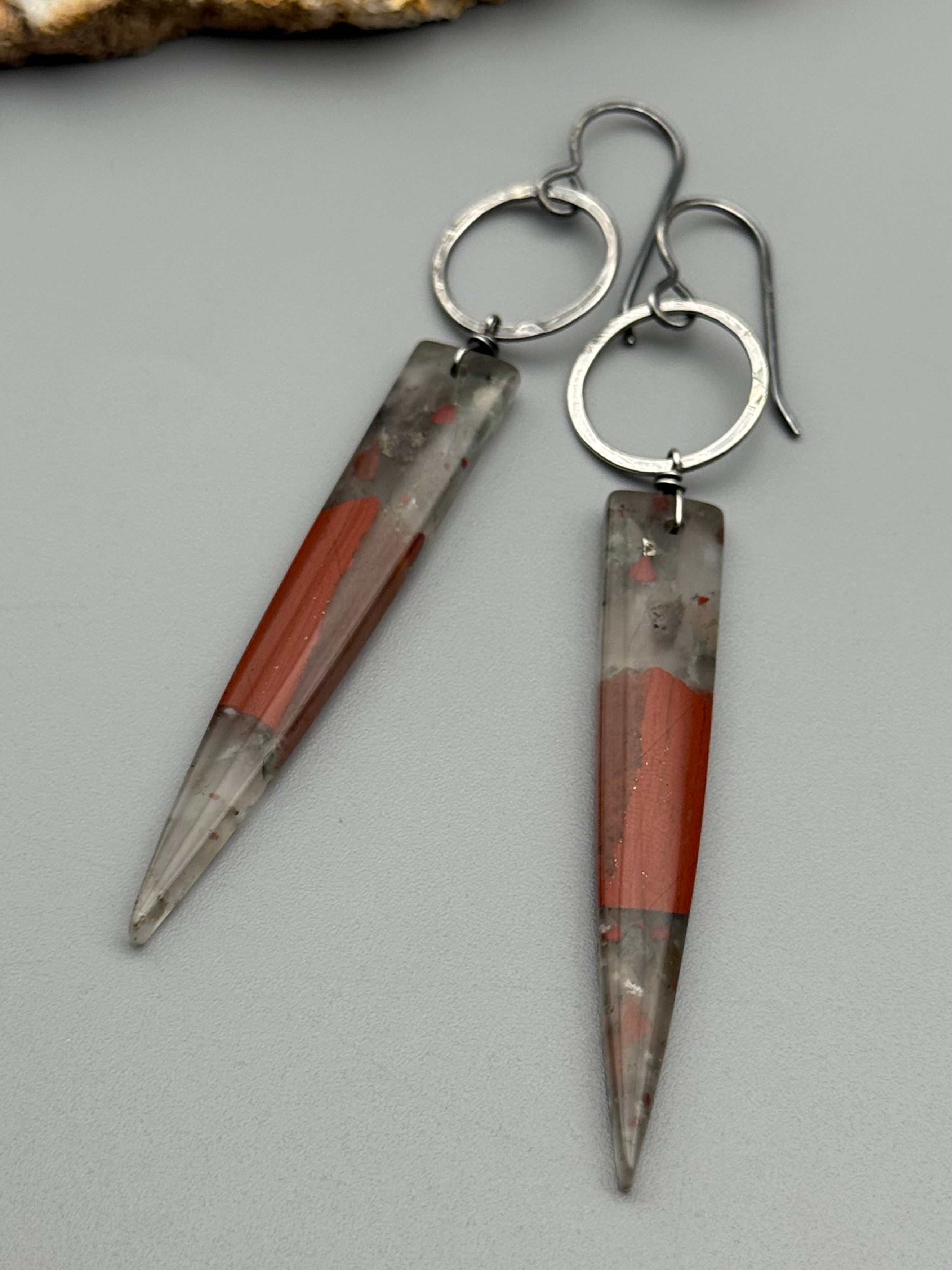 •LUNA• bloodstone fang + silver earrings
