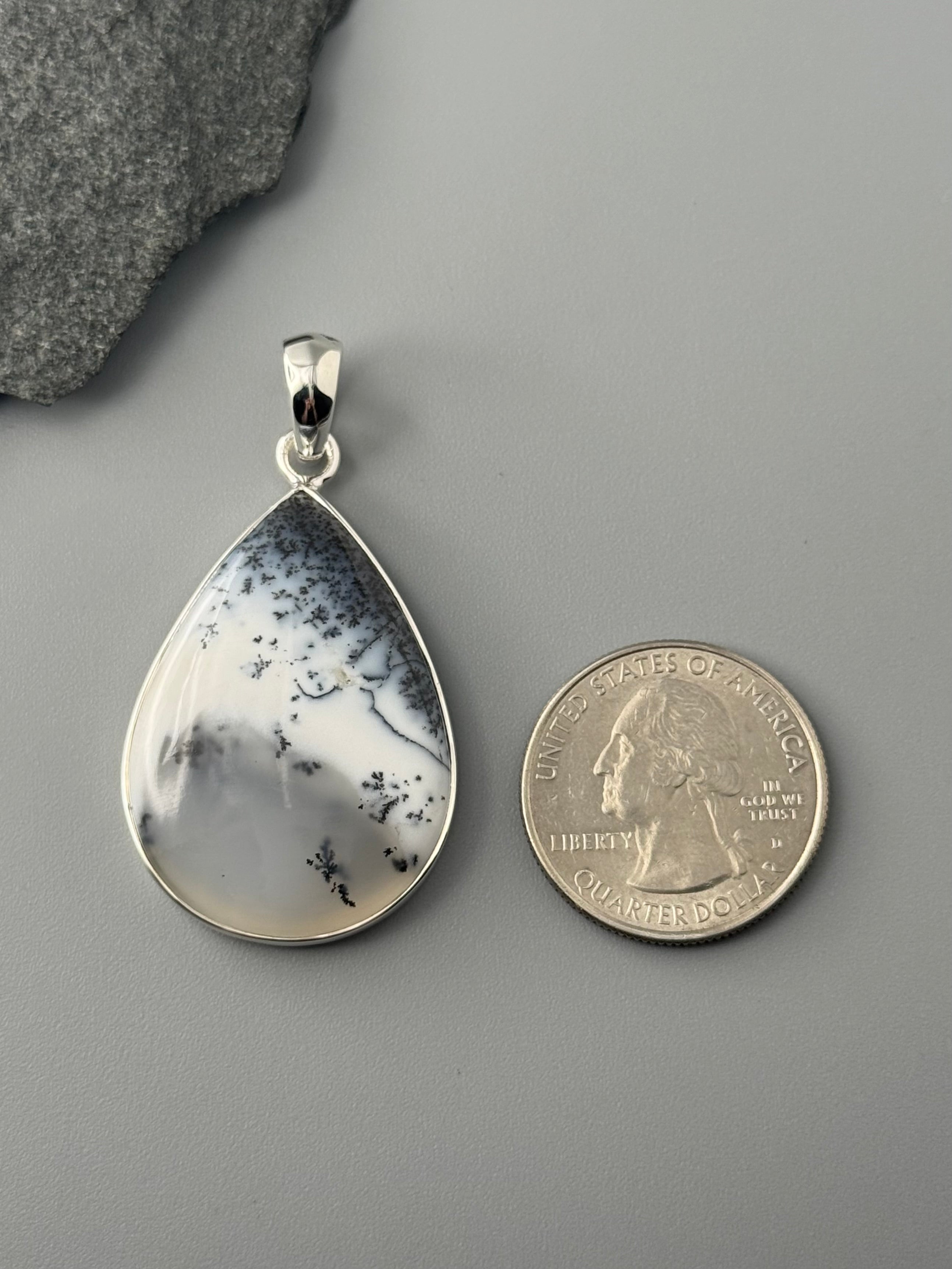 •DENDRITIC OPAL - TEARDROP• sterling silver pendant