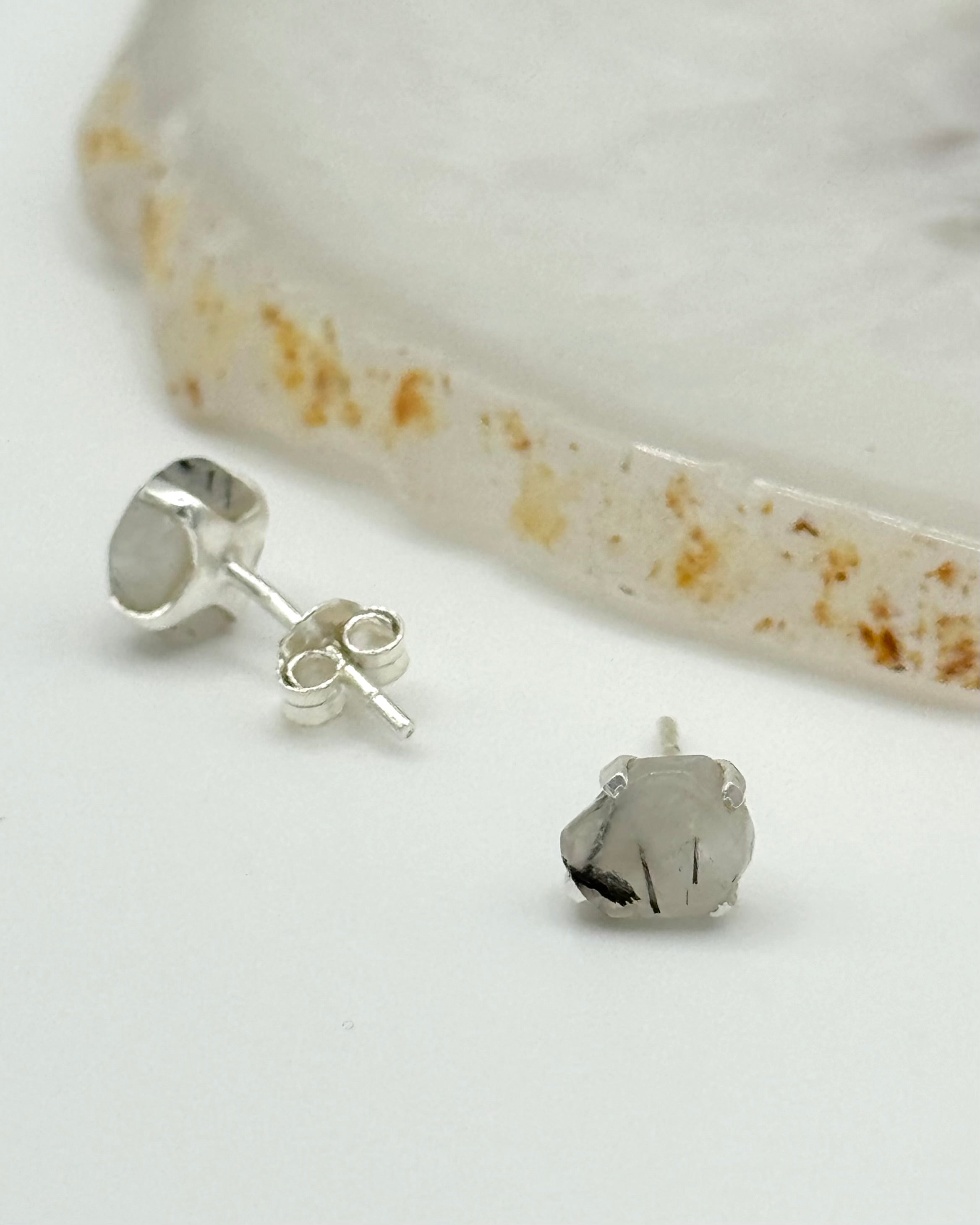 •TOURMALINATED QUARTZ• silver prong set stud earrings