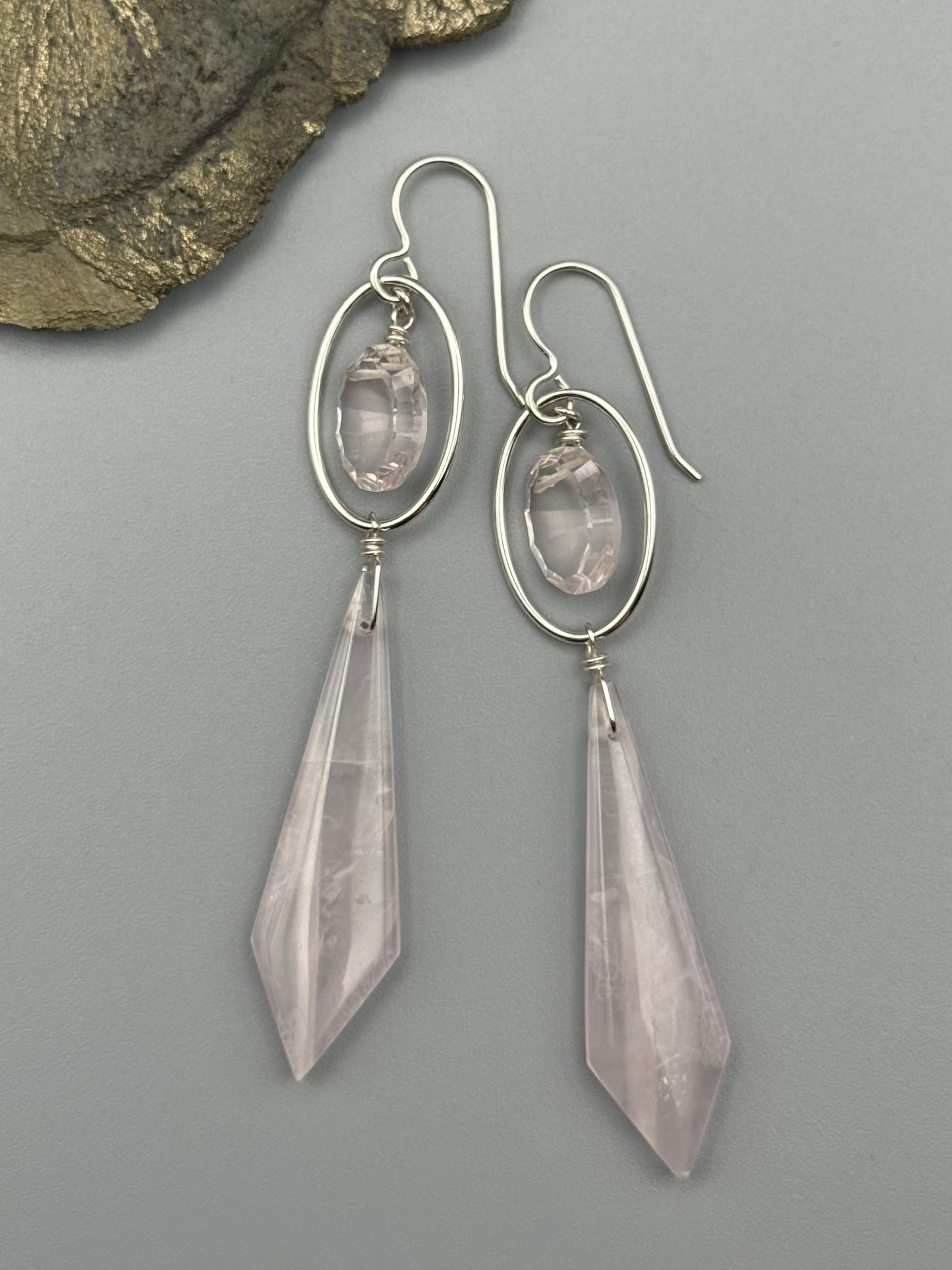 •LUNA• rose quartz + silver earrings