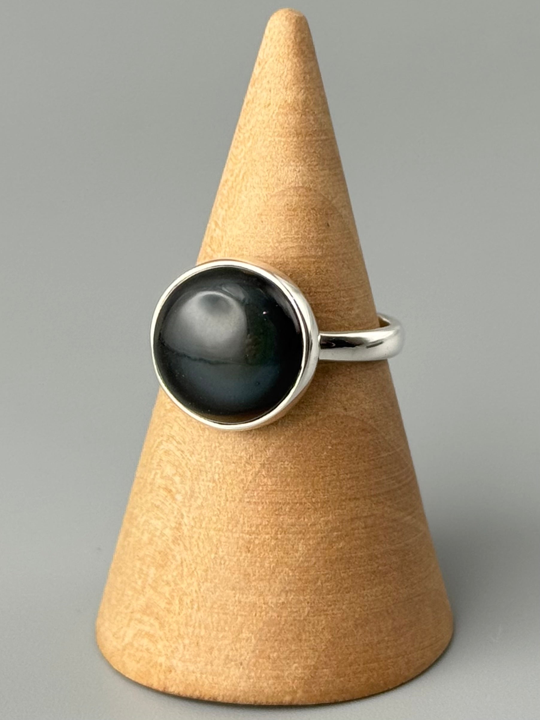 •RAINBOW OBSIDIAN - ROUND• simple bezel silver ring (size 7)