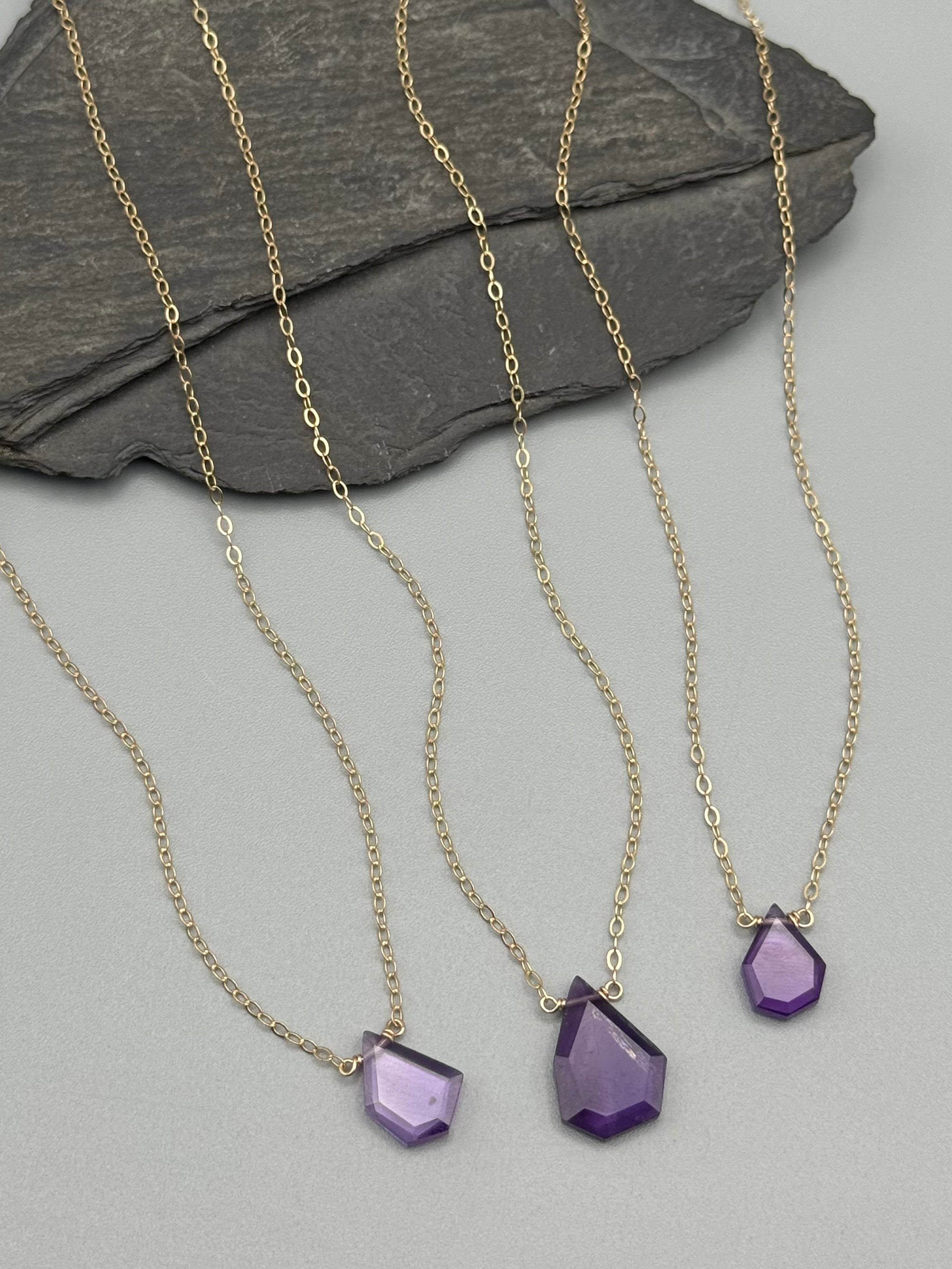 •STRAY• flat faceted amethyst geo + gold necklace (various lengths)