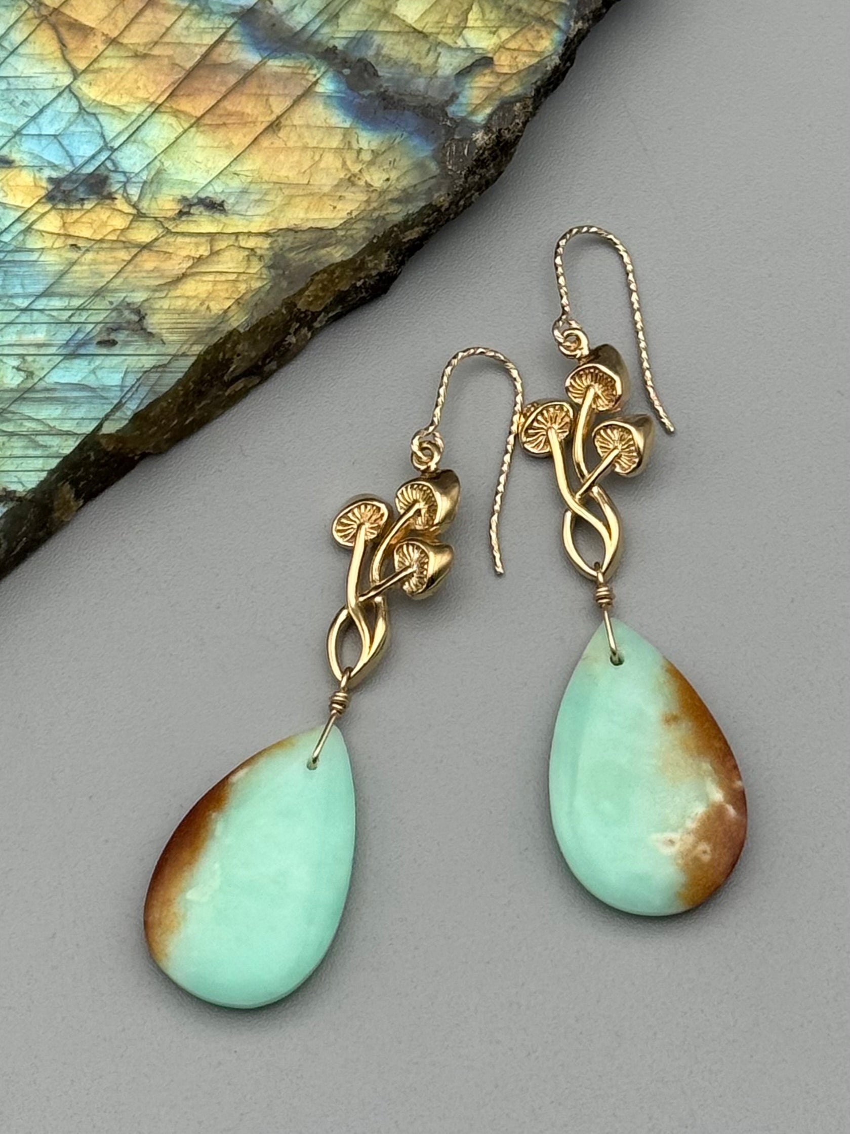 •UNDERSTORY• chrysoprase tear + gold earrings