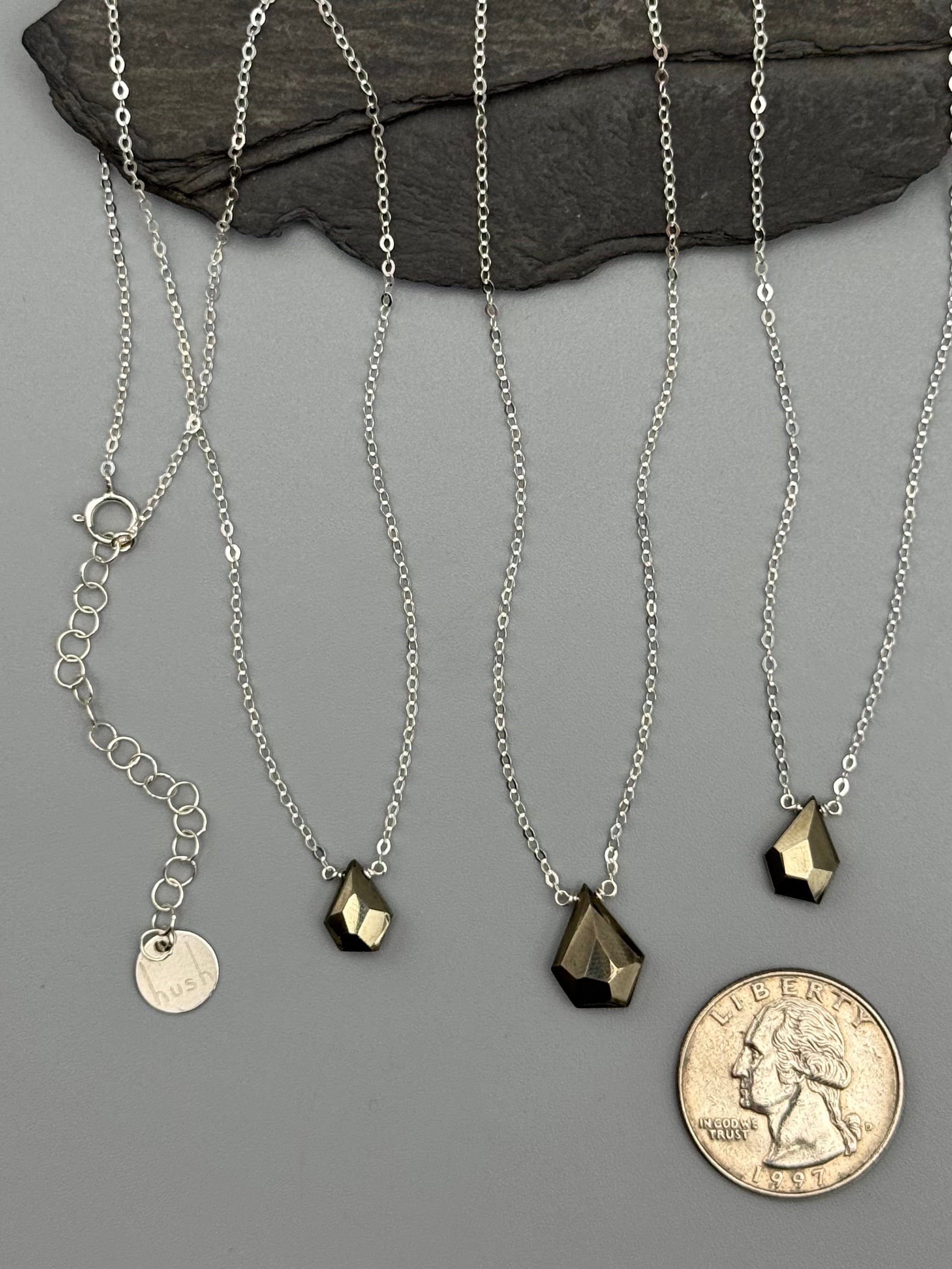 •STRAY• faceted pyrite organic tear + silver necklace (various lengths)