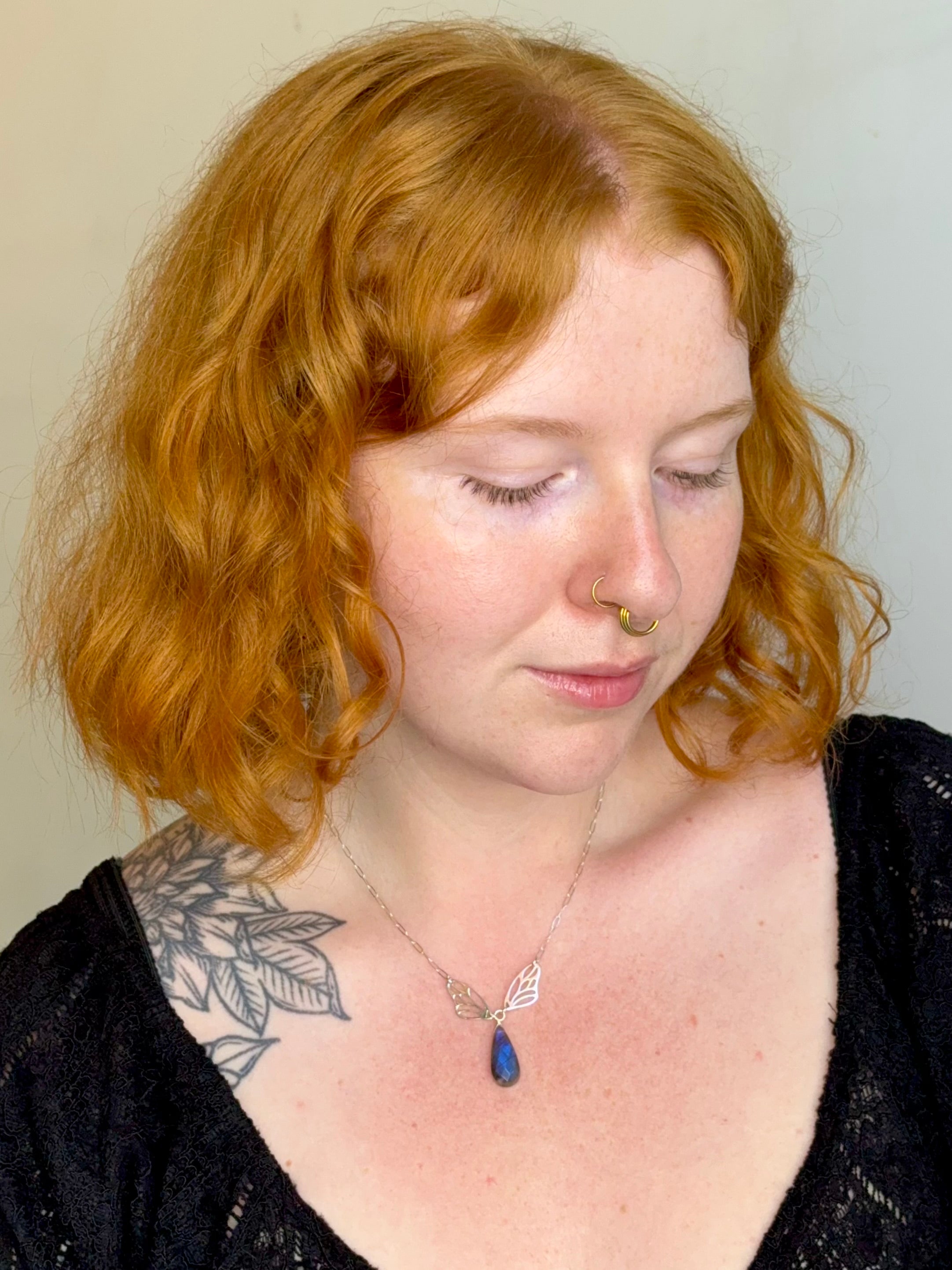 •METAMORPH• labradorite + wings + silver necklace (18"-20" long)