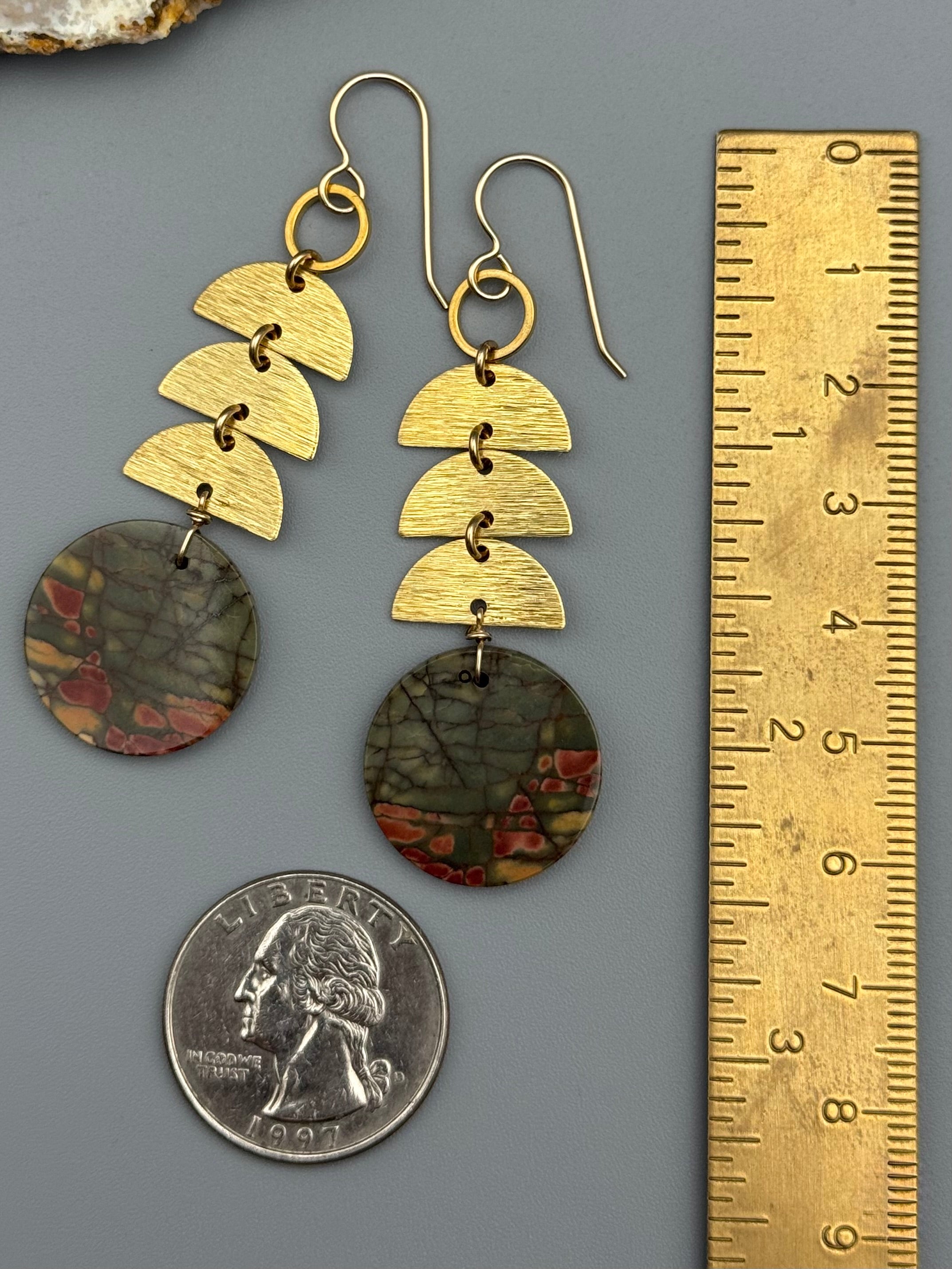 •MOON STACK• red creek jasper + gold earrings