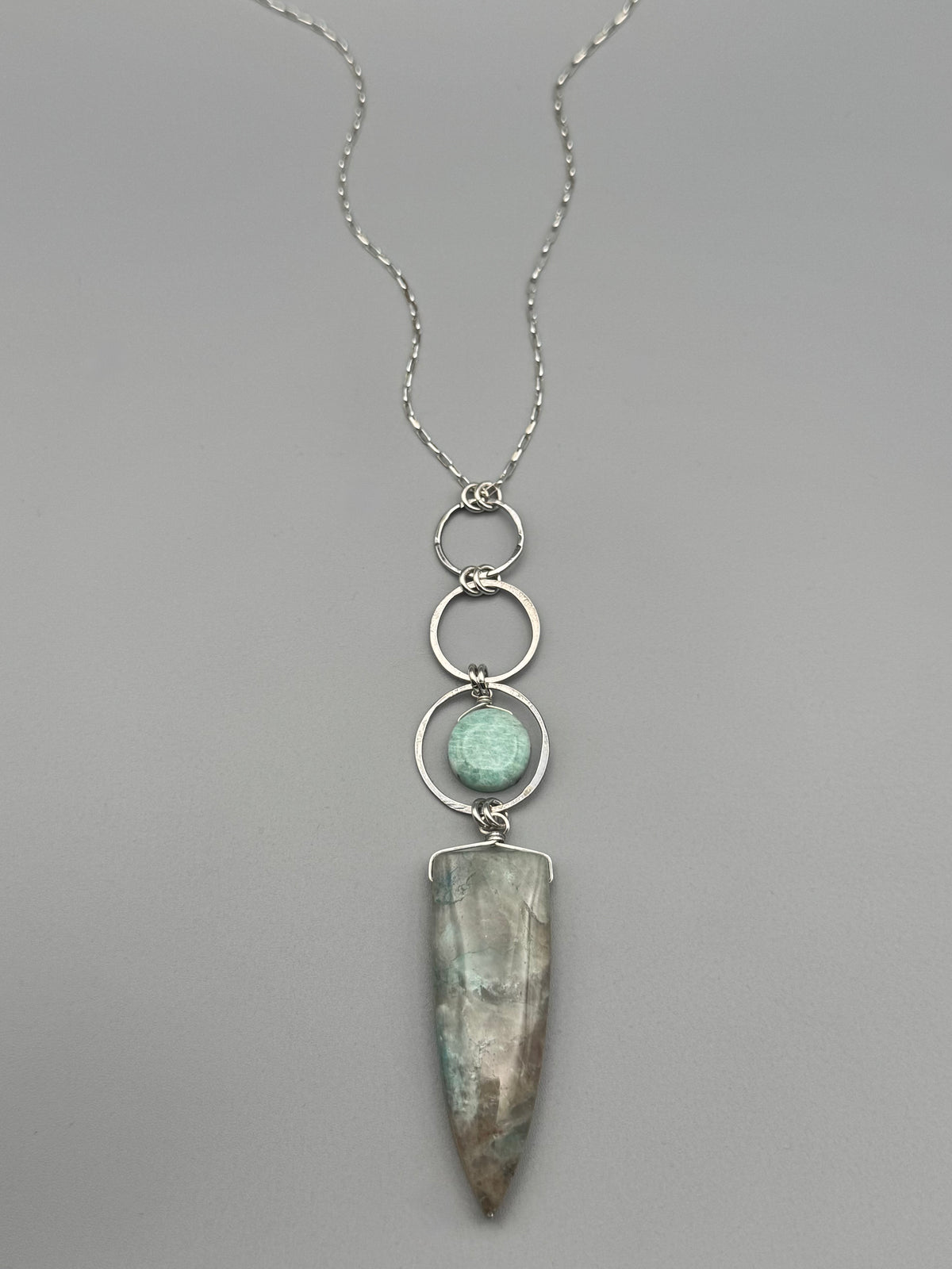 •3 OF CUPS• chrysocolla in quartz + amazonite silver necklace (26"-28" long)