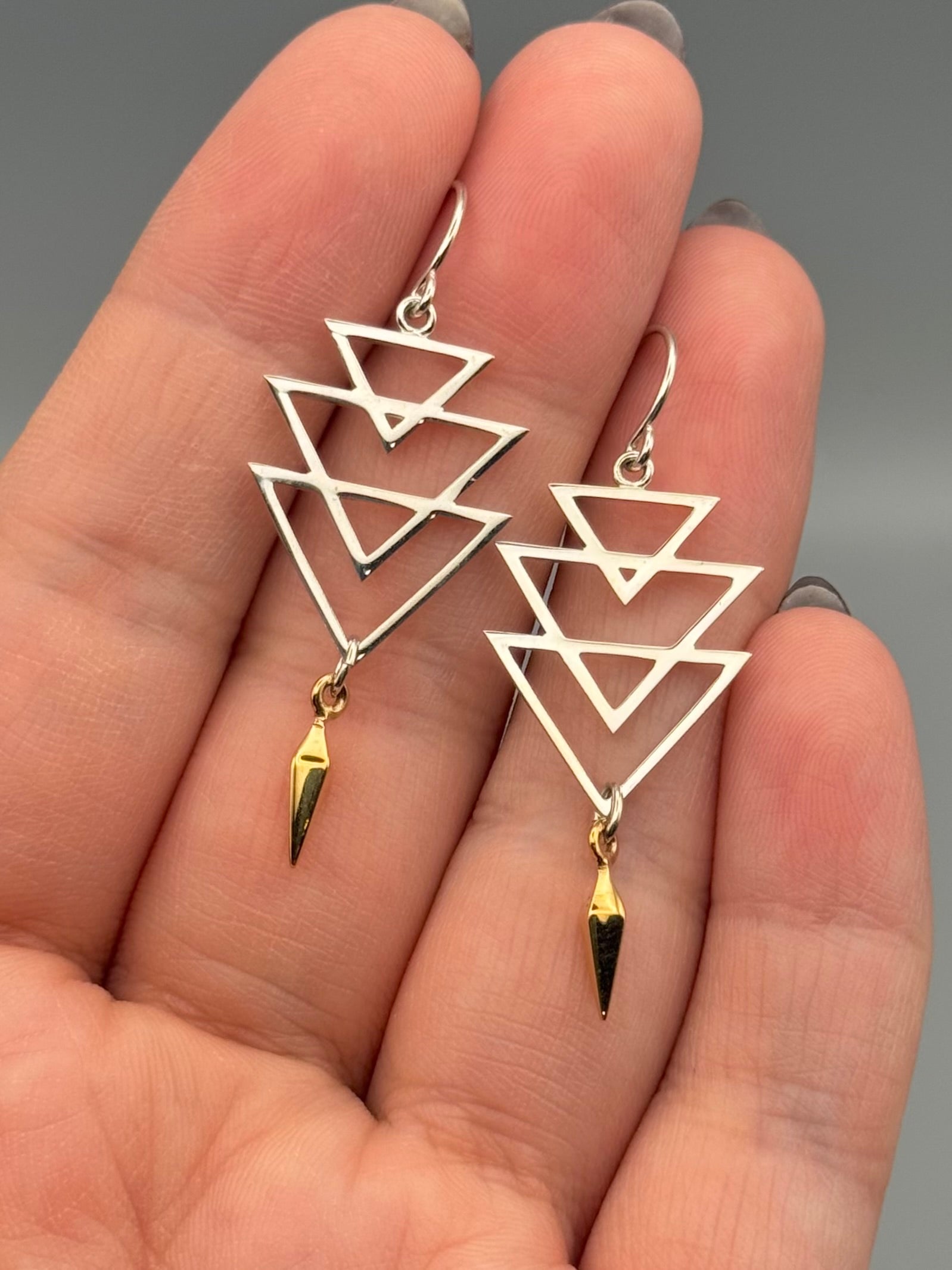 •GEO TRIANGLES + SPIKE• mixed metal earrings