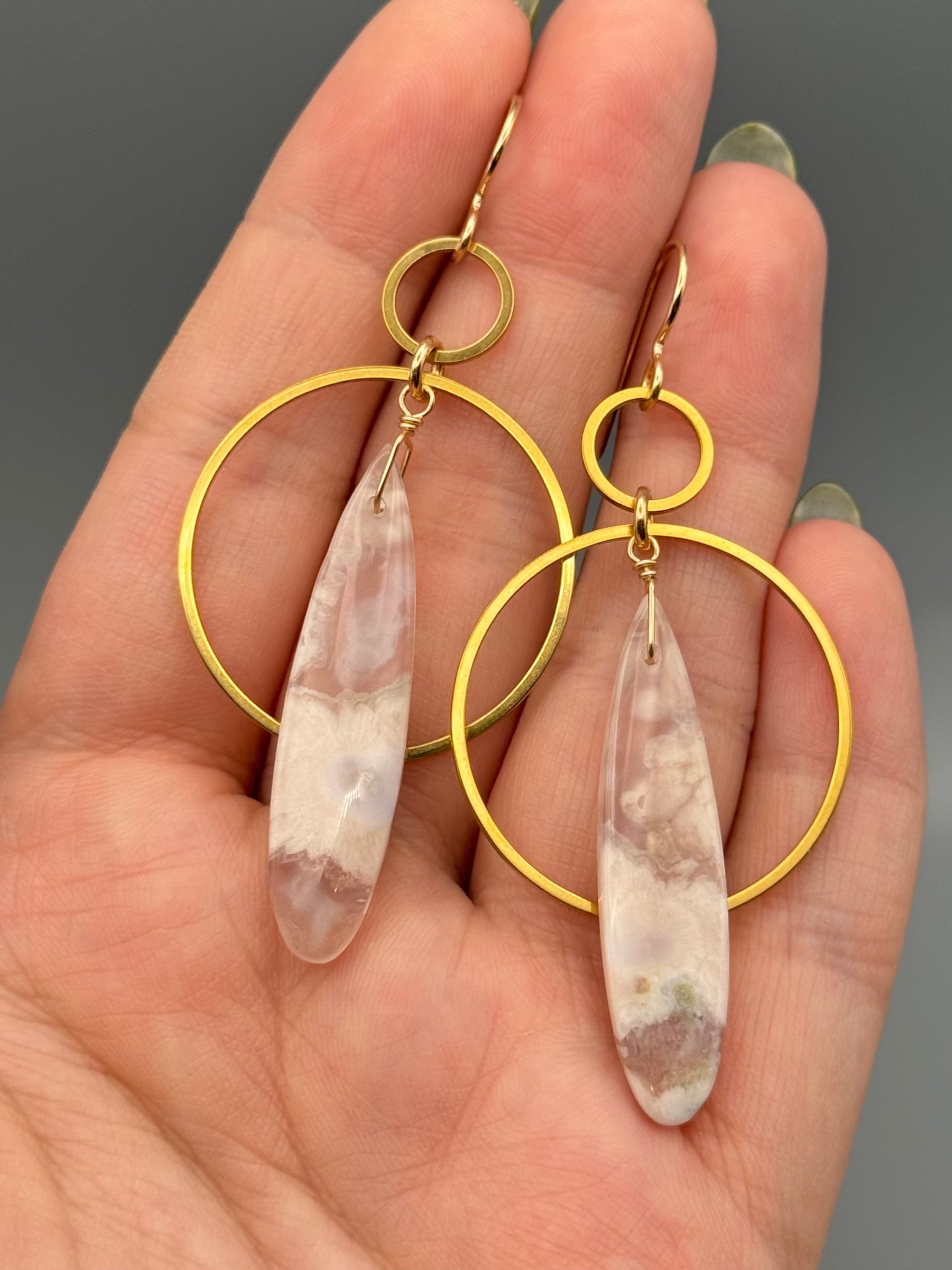 •EQUA-ORBIT• cherry blossom agate + gold earrings
