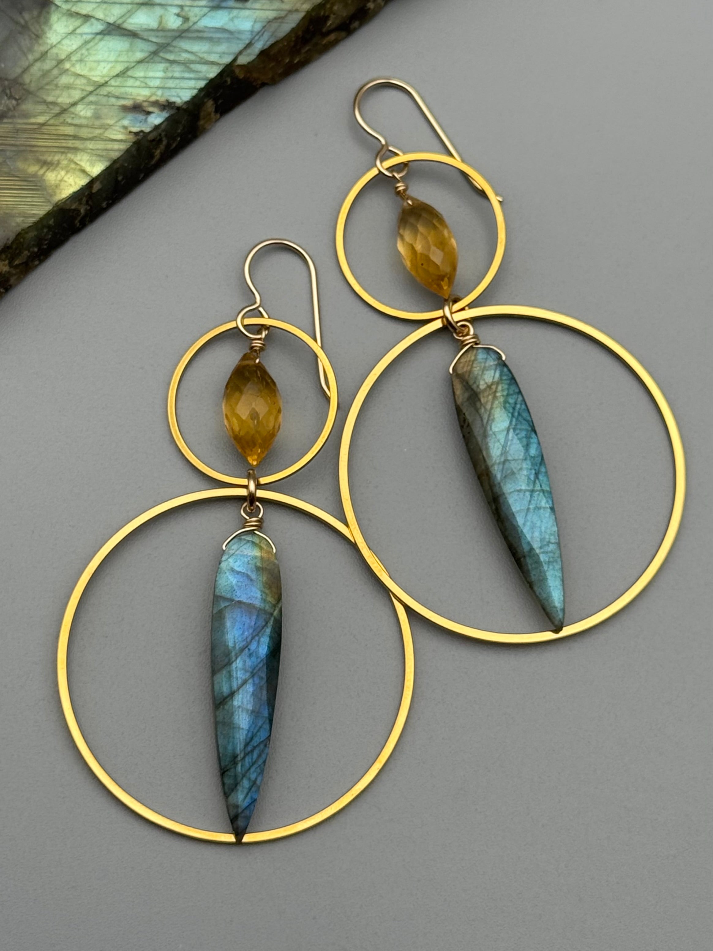 •EQUA-LUNA• citrine + labradorite gold earrings