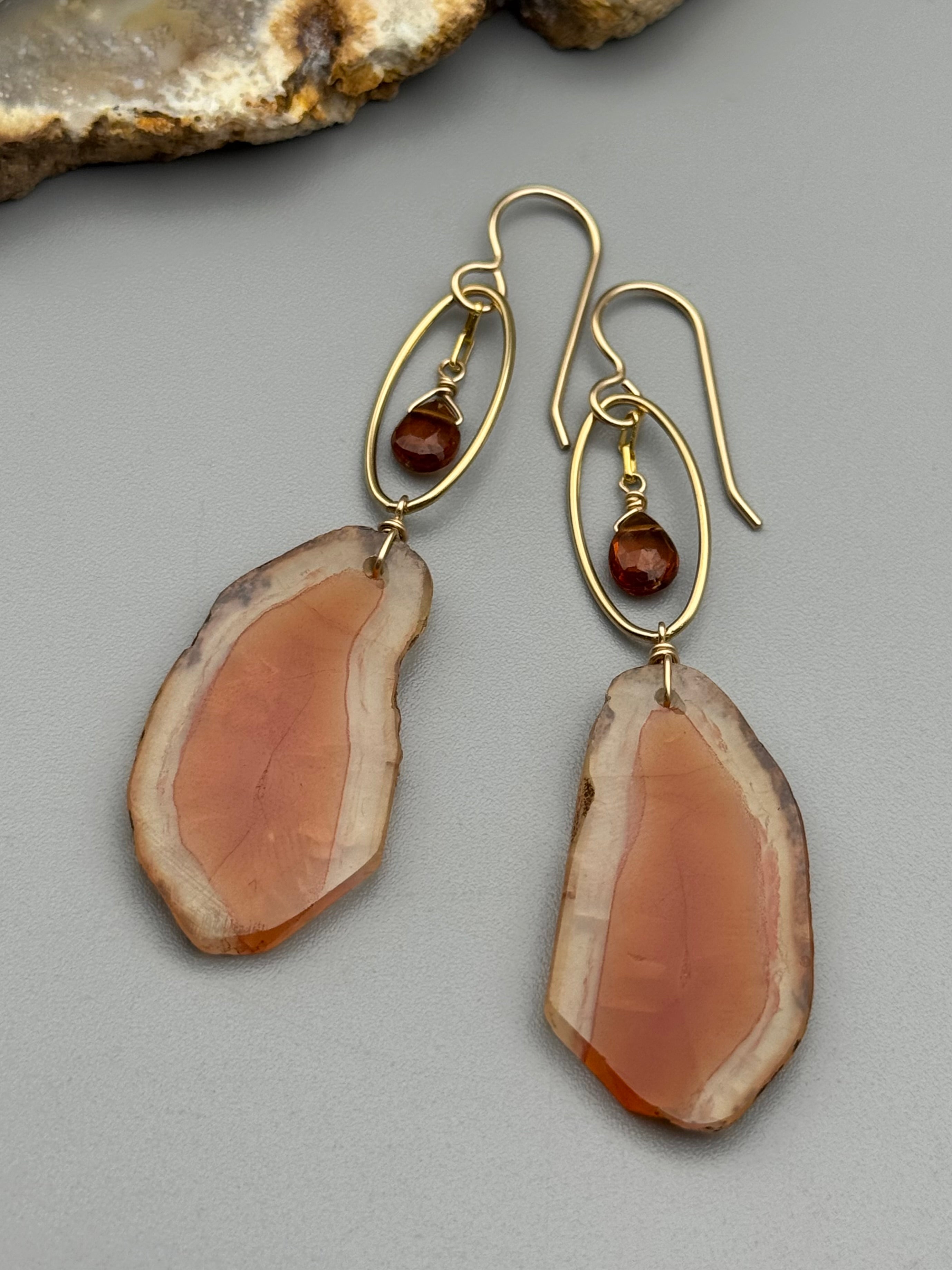 •LUNA• hessonite garnet + carnelian gold earrings