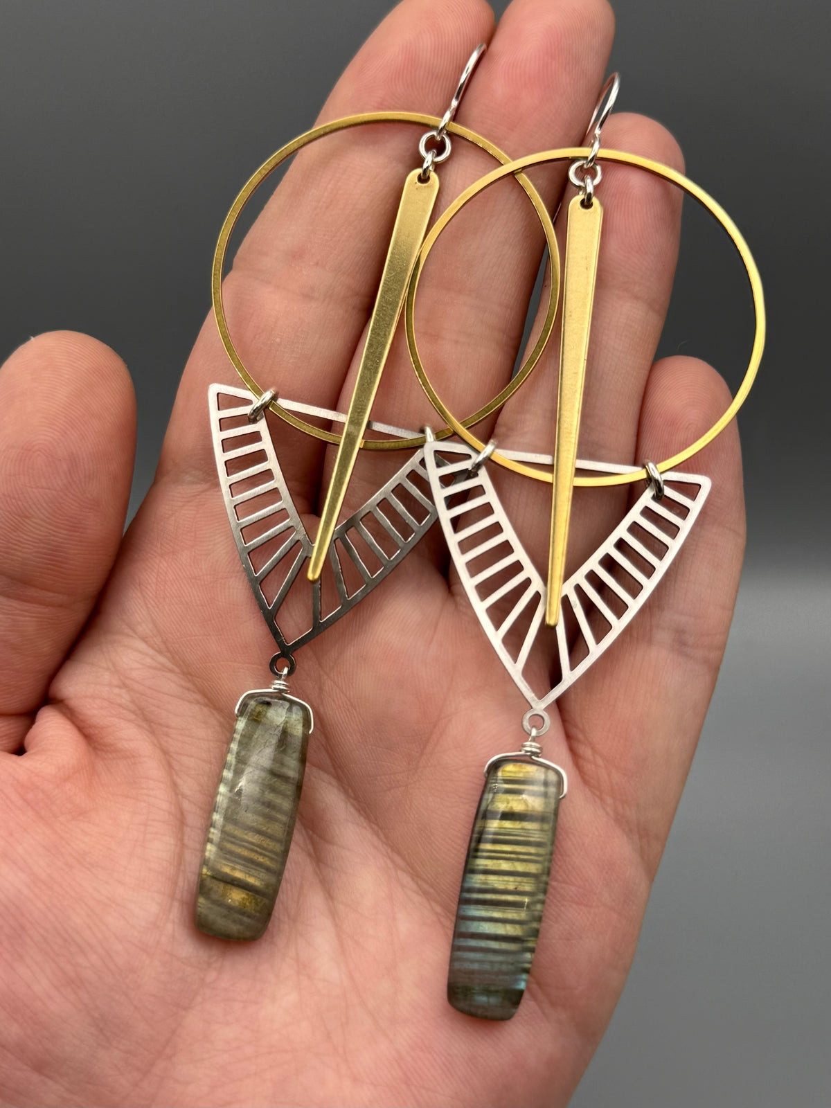 •STELLAR• golden labradorite + mixed metal earrings