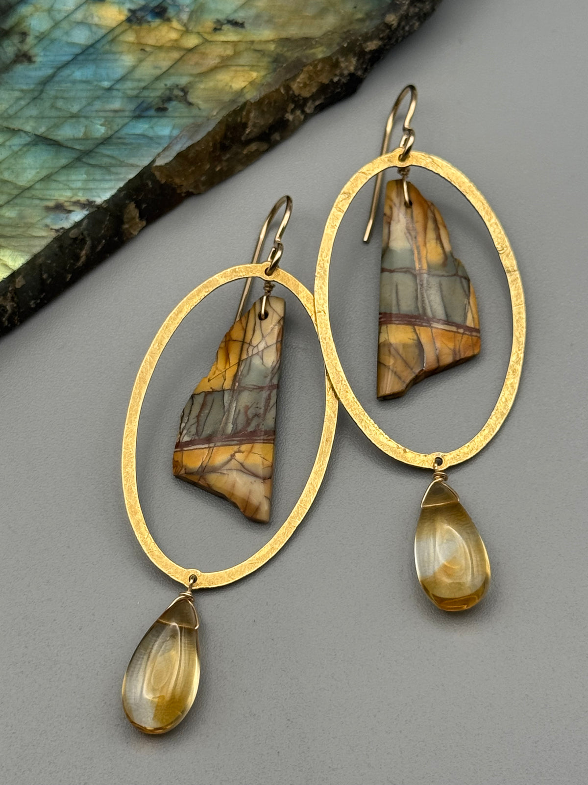 •LUNA• red creek jasper + citrine gold earrings
