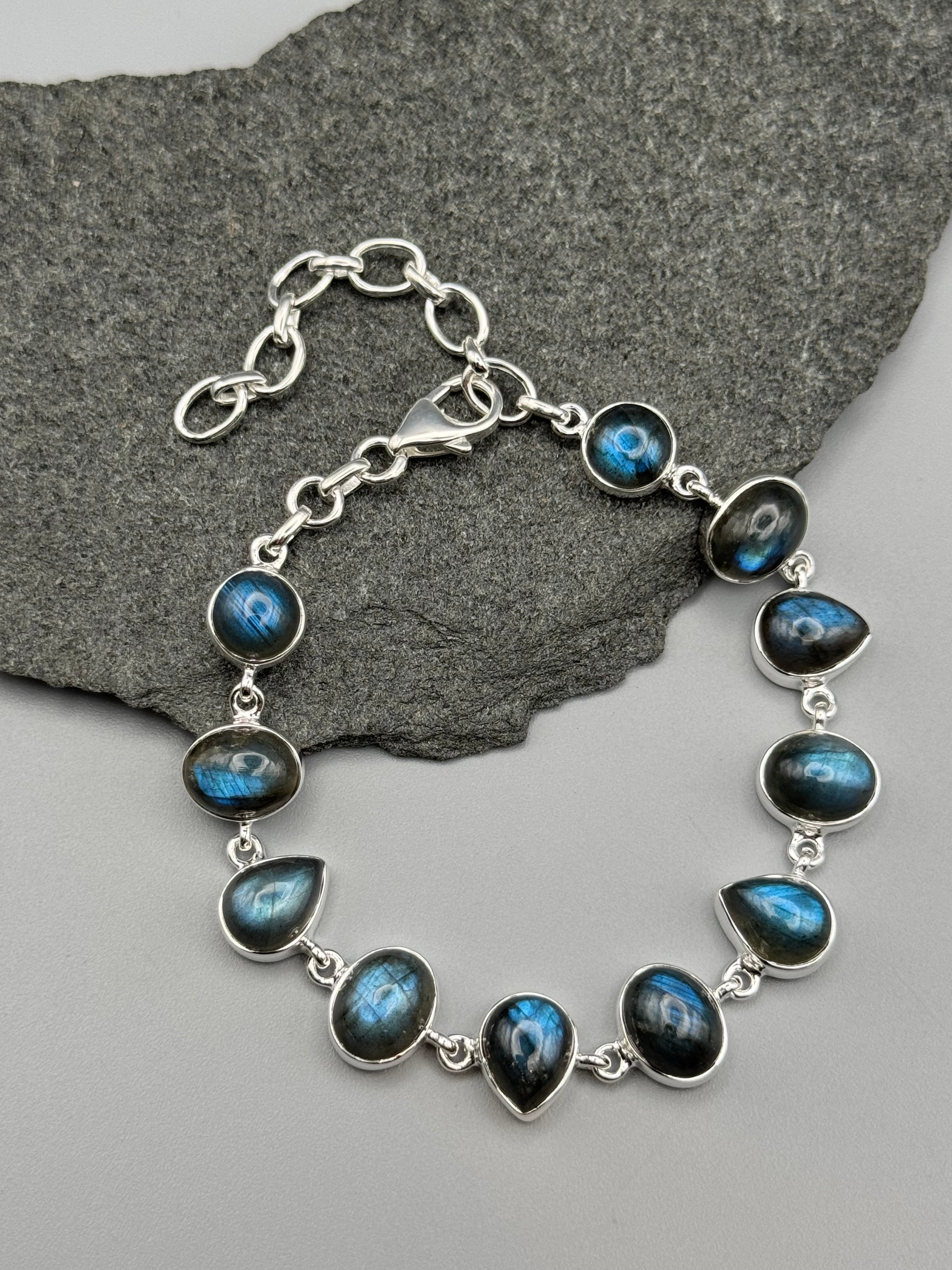 •LABRADORITE - LIL' GEO MIX• linked silver bracelet (7.25" - 9")