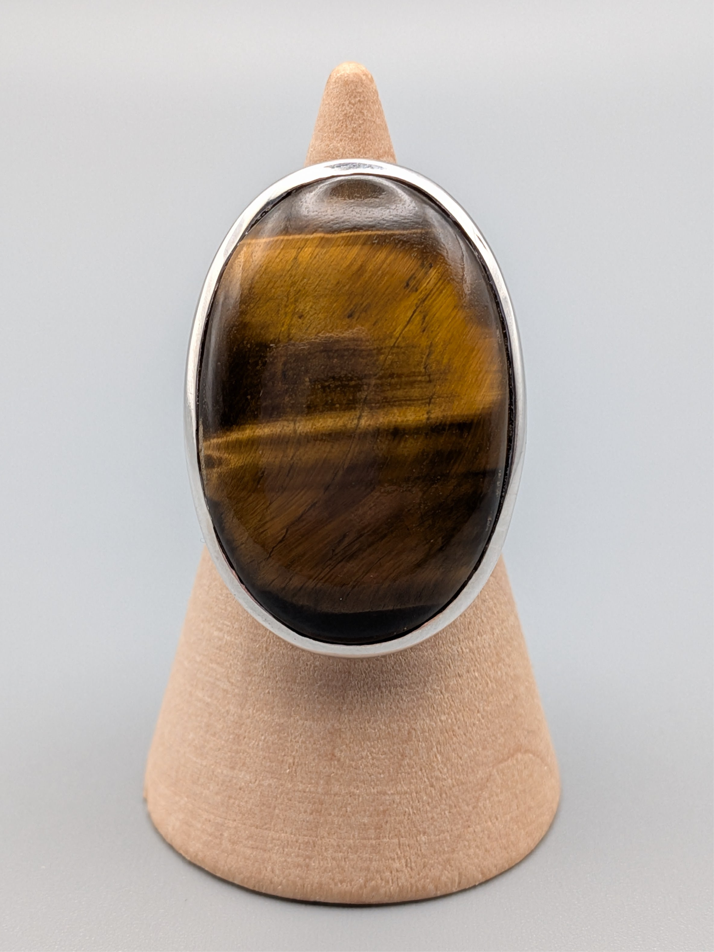 •TIGER'S EYE - OVAL• split band silver ring (various sizes)